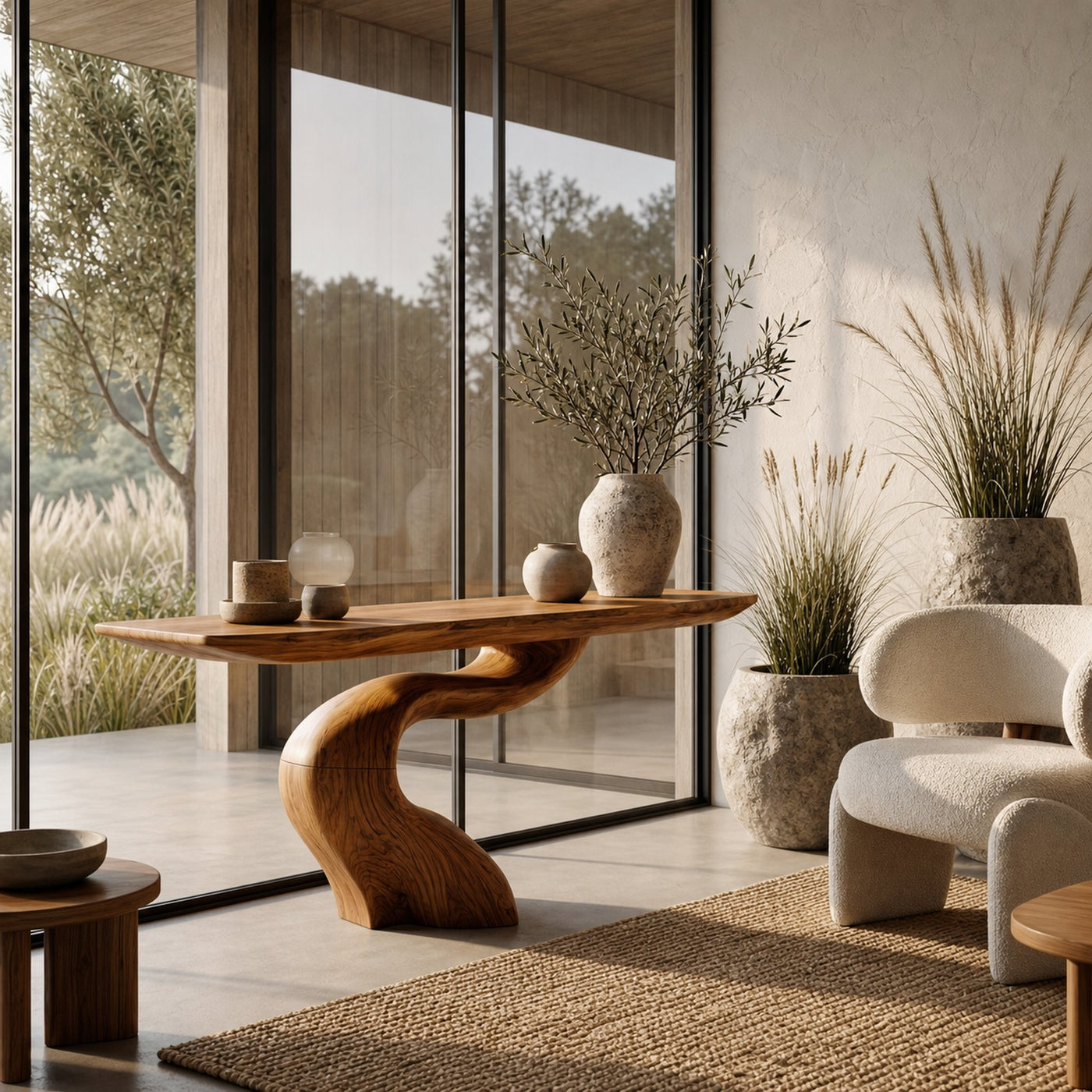 Organic Modern Console Table With Artistic Tree Root Base For Entryway - product view 6