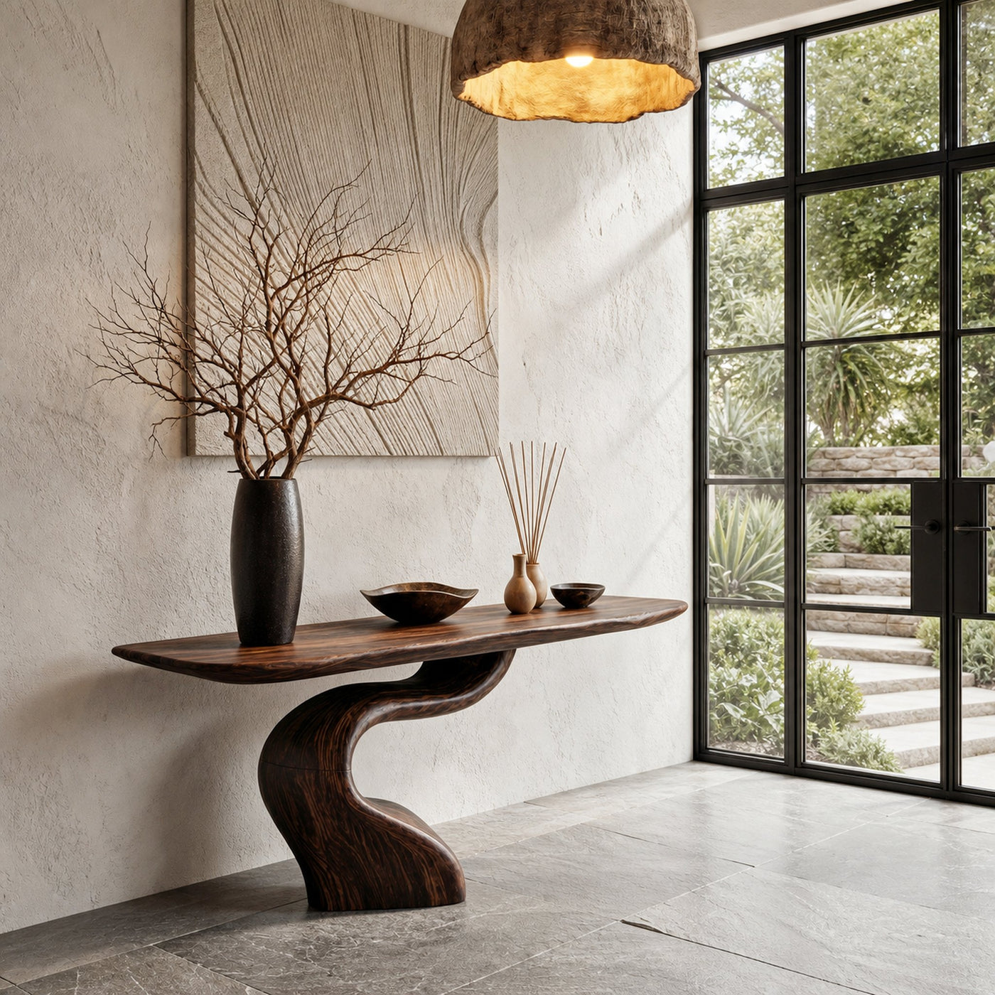 Organic Modern Console Table With Artistic Tree Root Base For Entryway - product view 7