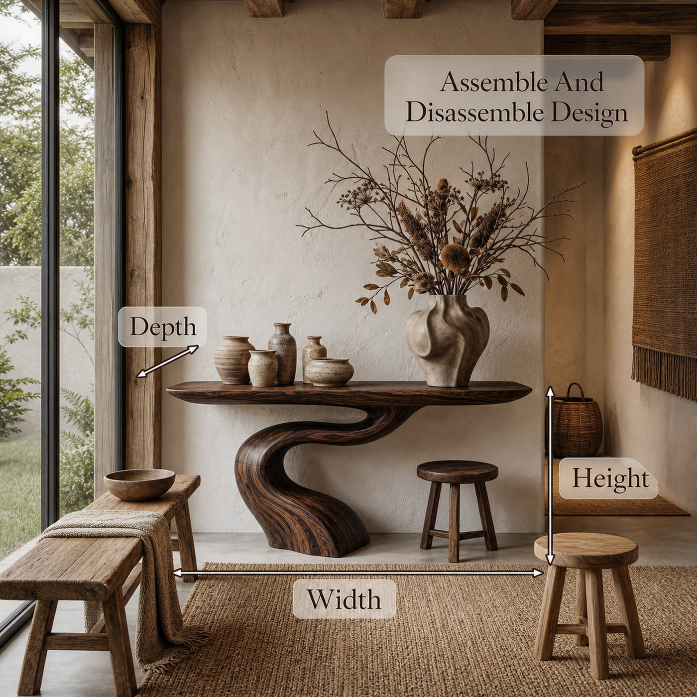 Organic Modern Console Table With Artistic Tree Root Base For Entryway - product view 8