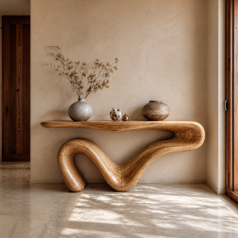 Organic Modern Sculptural Console Table For Entryway And Living Room