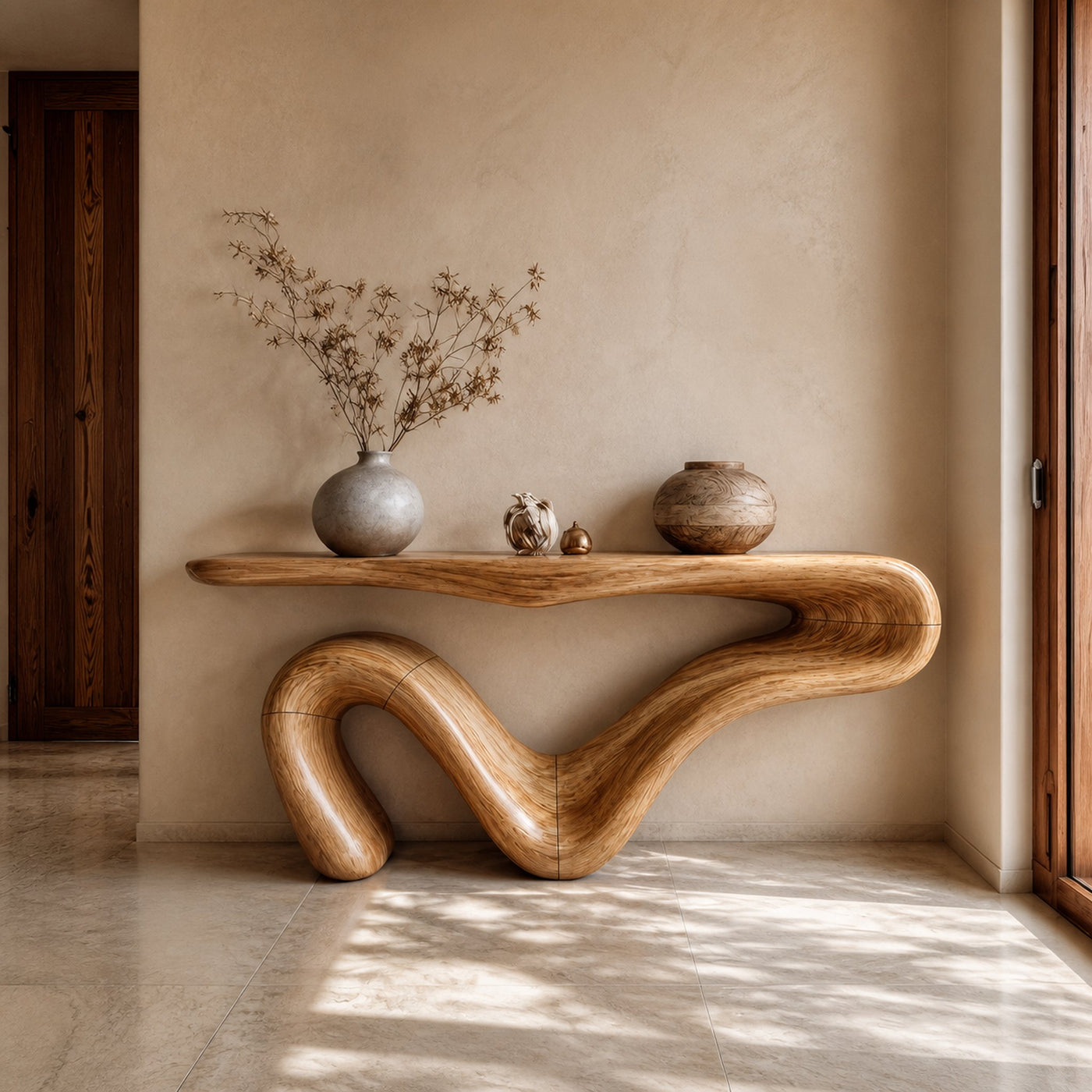 Organic Modern Sculptural Console Table For Entryway And Living Room