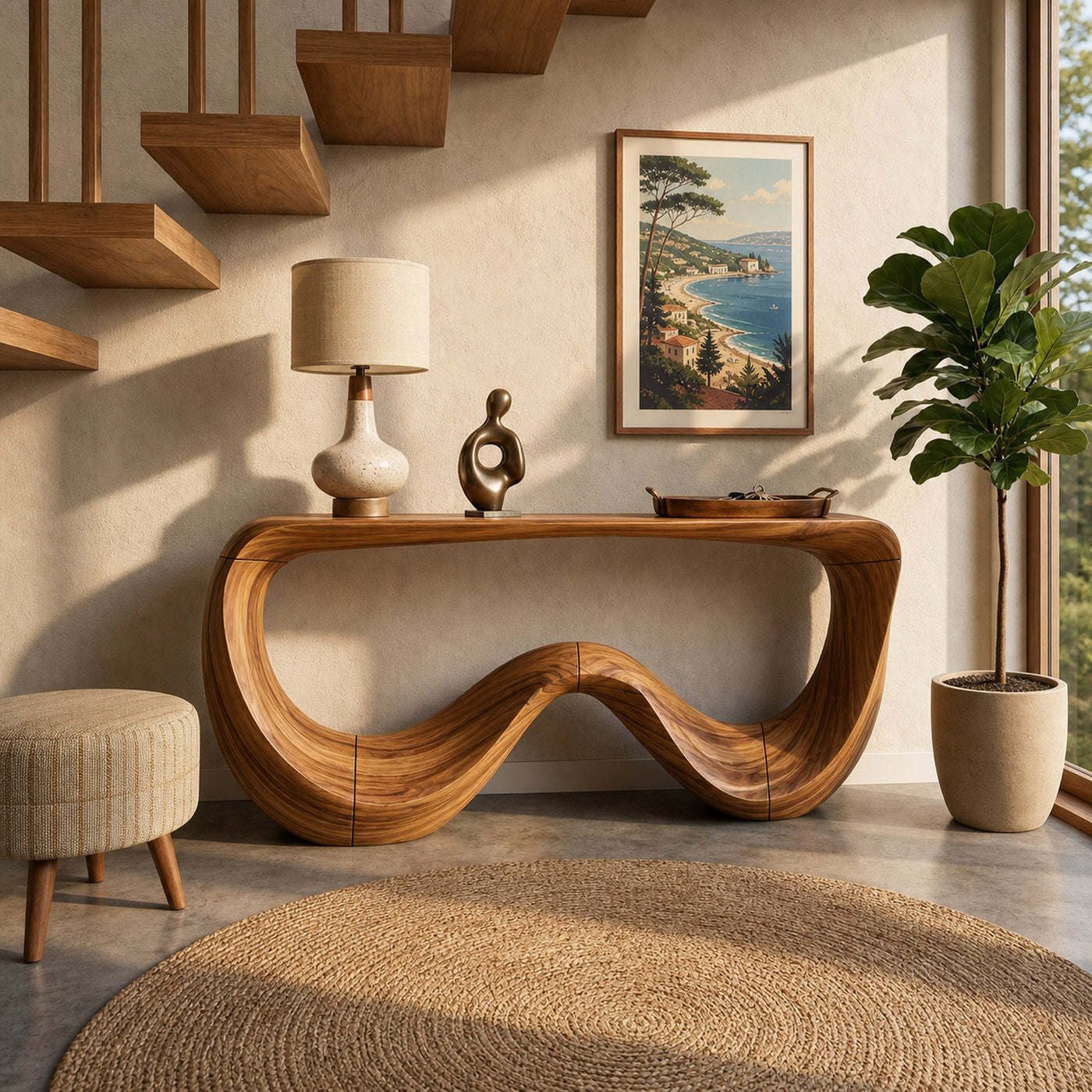 Organic Modern Sculptural Console Table For Living Room
