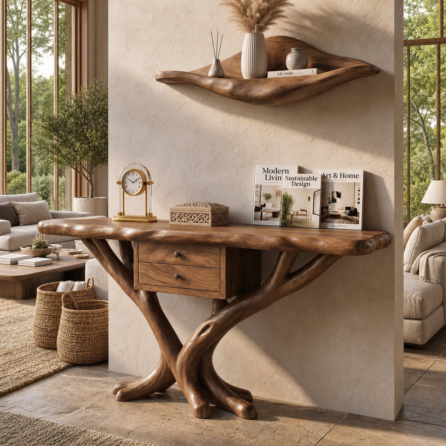Organic Modern Tree Base Console Table Luxury Entryway