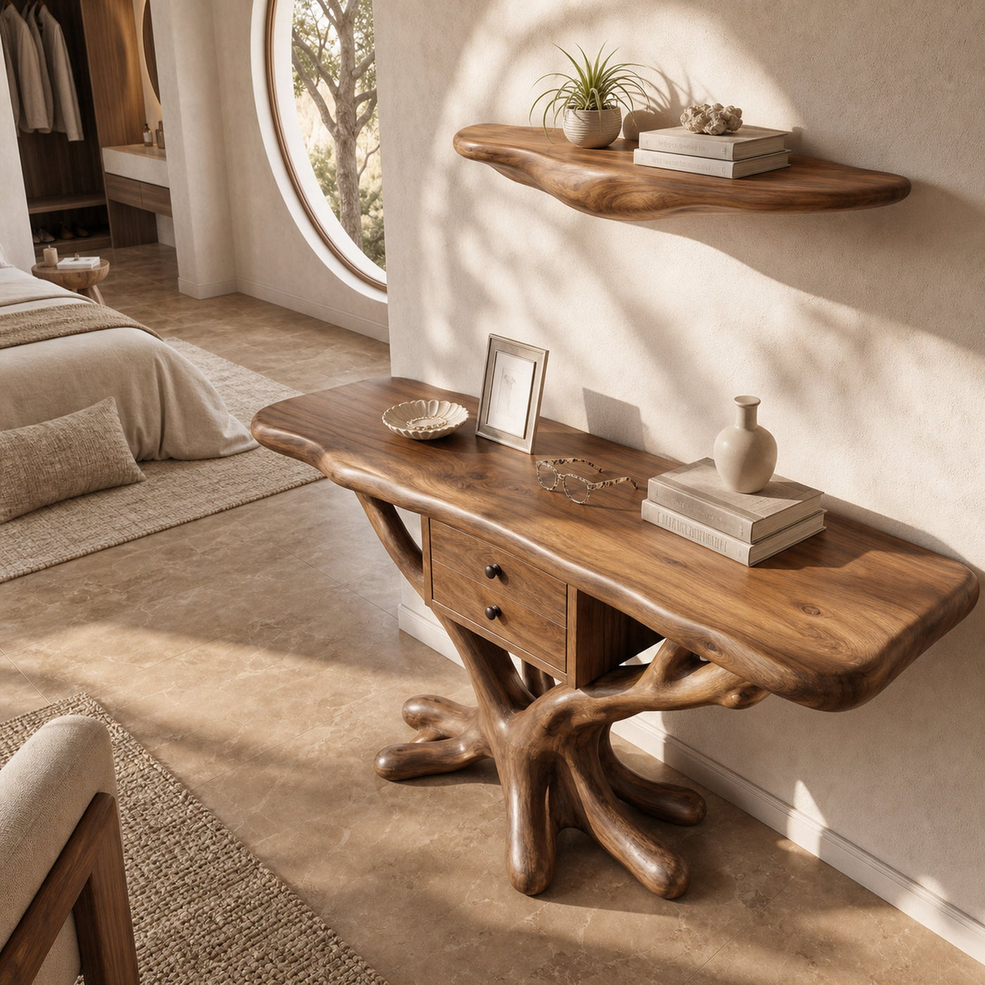 Organic Modern Tree Base Console Table Luxury Entryway - product view 2