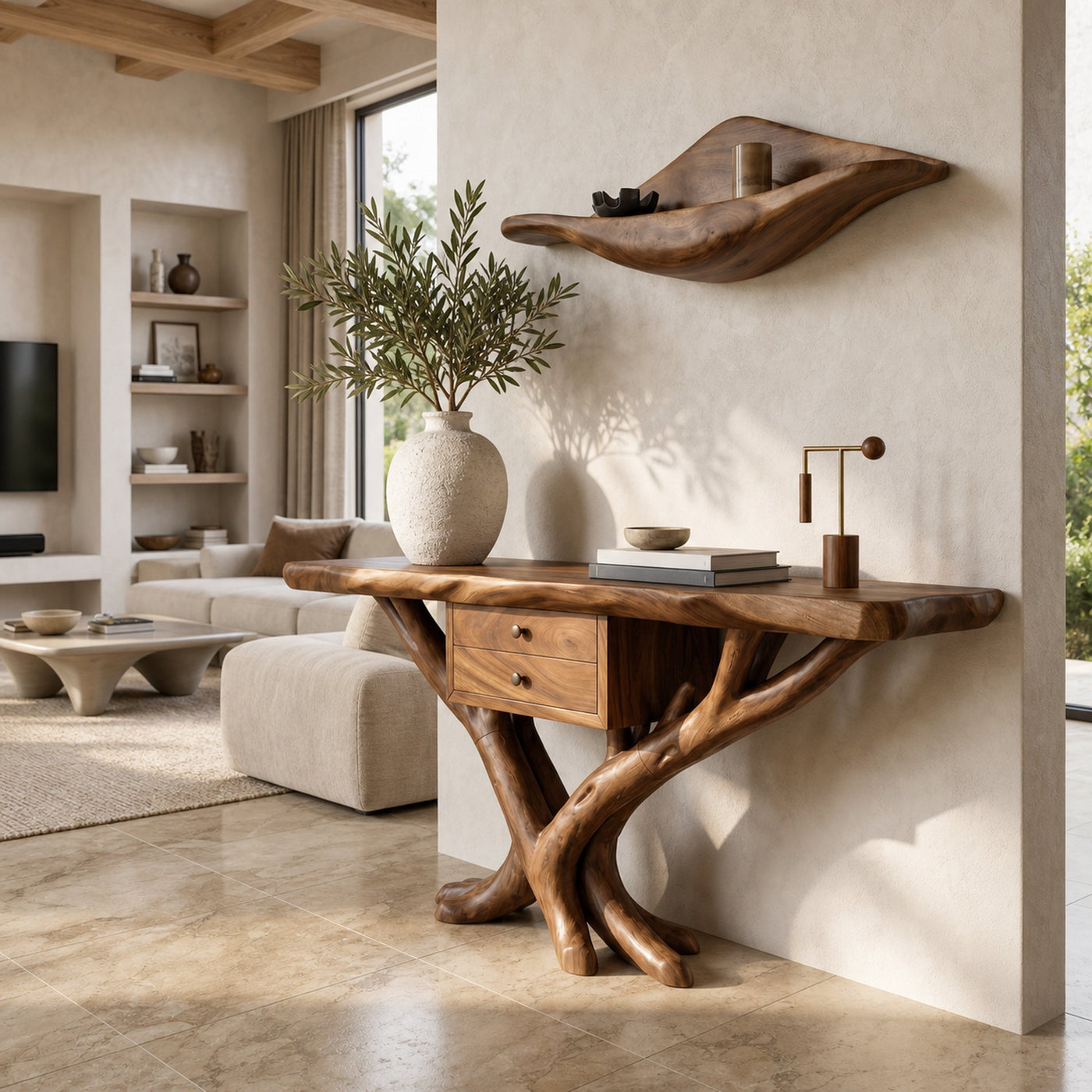 Organic Modern Tree Base Console Table Luxury Entryway - product view 3