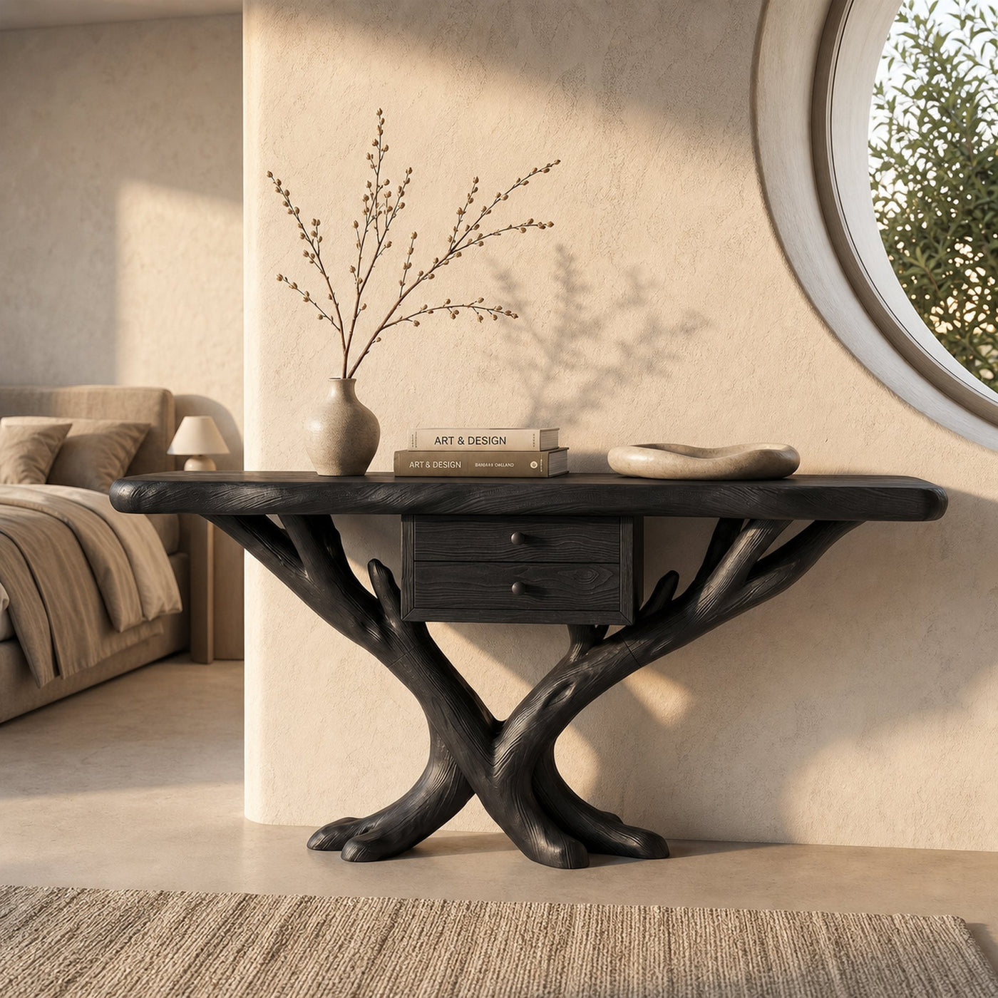 Organic Modern Tree Base Console Table Luxury Entryway - product view 4