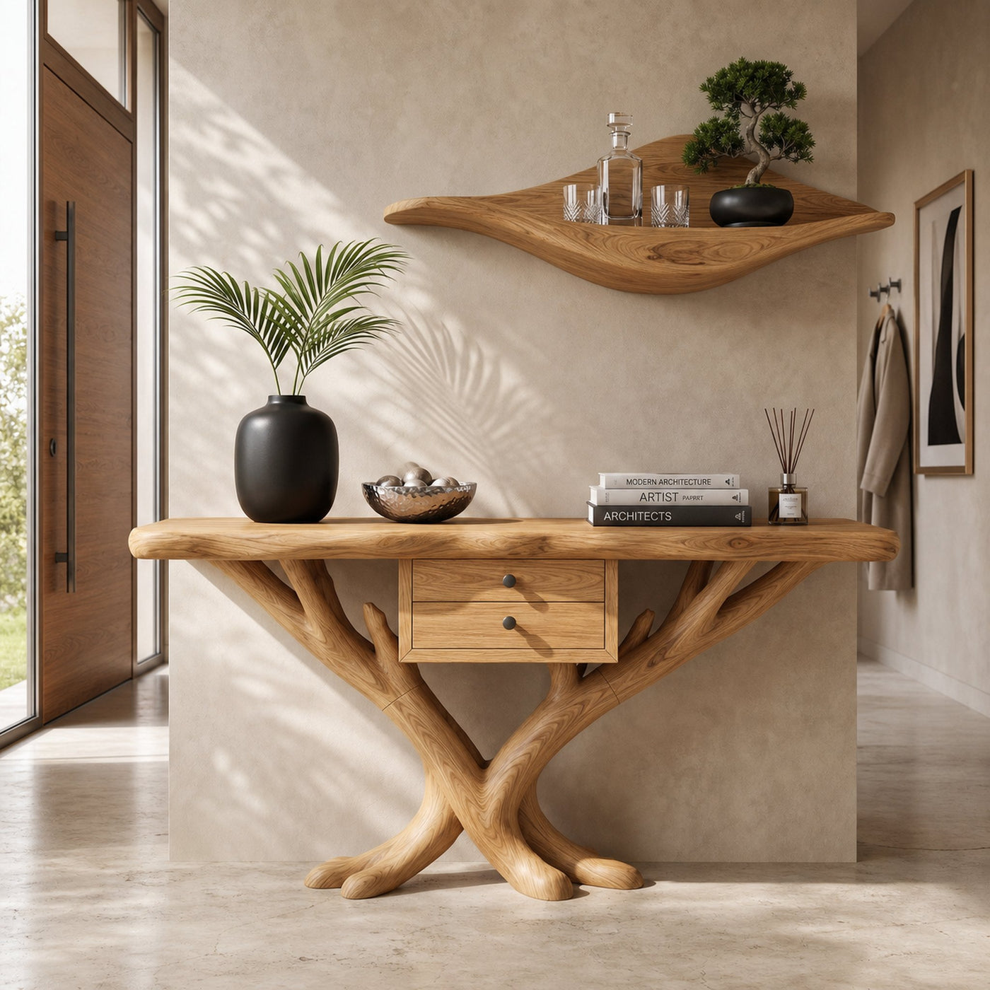 Organic Modern Tree Base Console Table Luxury Entryway - product view 5