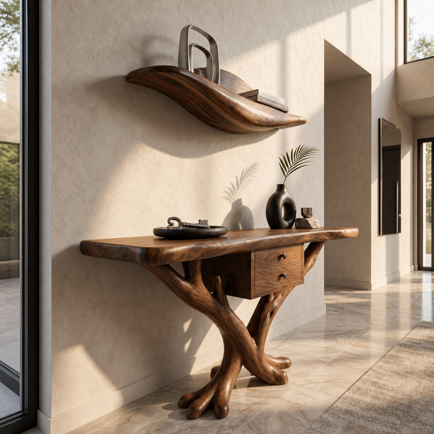 Organic Modern Tree Base Console Table Luxury Entryway - product view 6