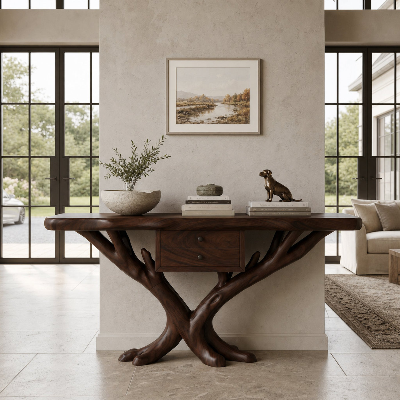 Organic Modern Tree Base Console Table Luxury Entryway - product view 7