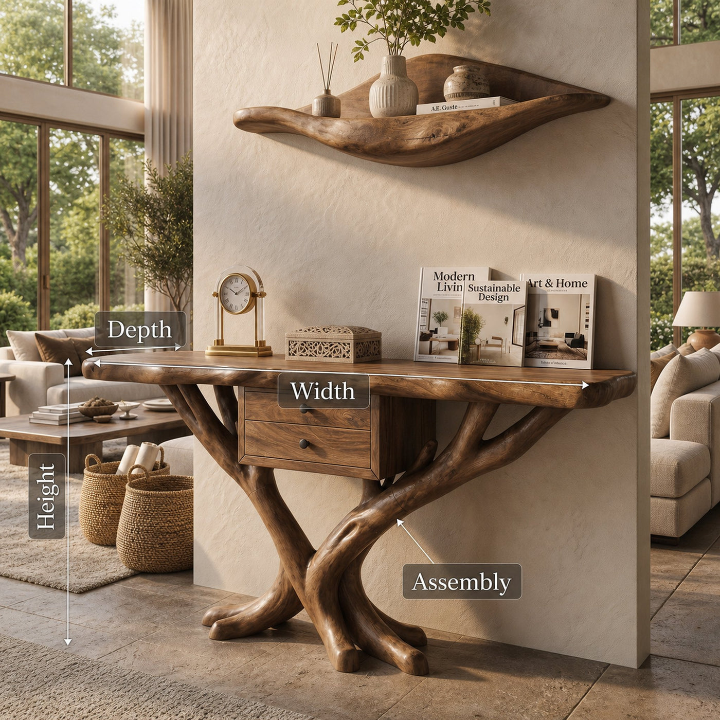 Organic Modern Tree Base Console Table Luxury Entryway - product view 8