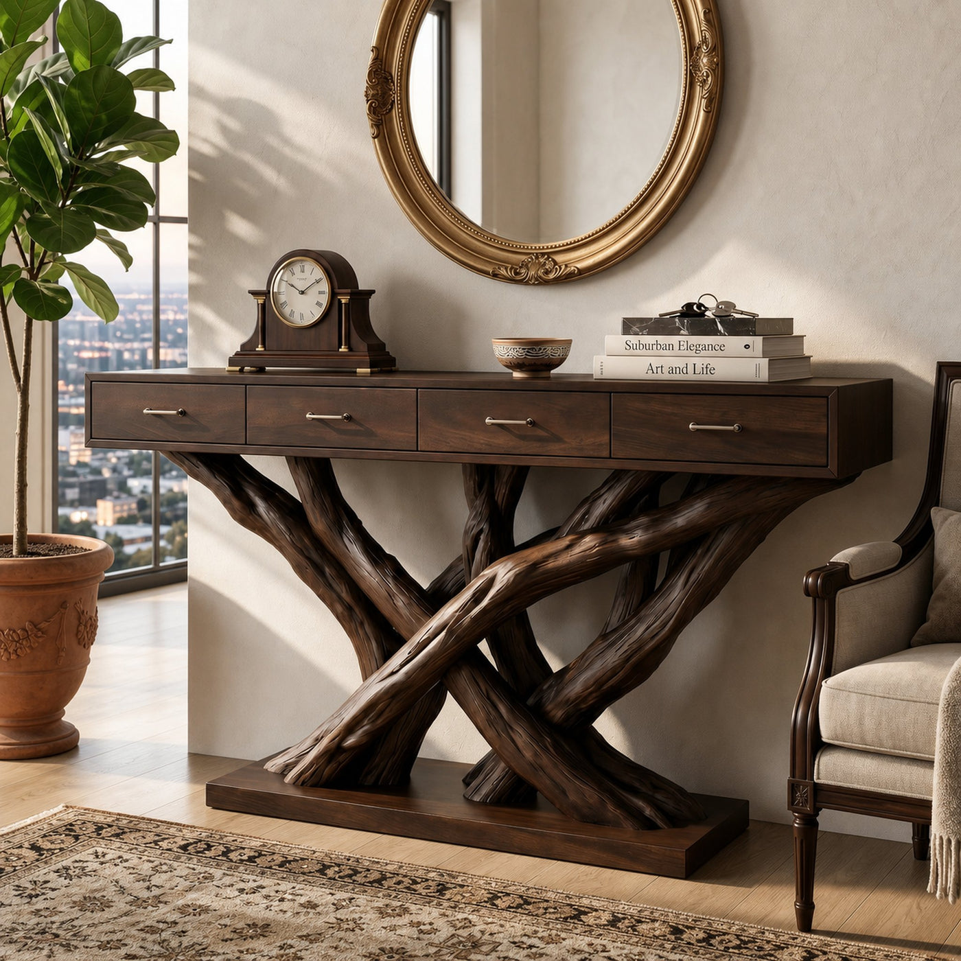 Organic Modern Twisted Root Console Table Luxury Entryway - product view 7