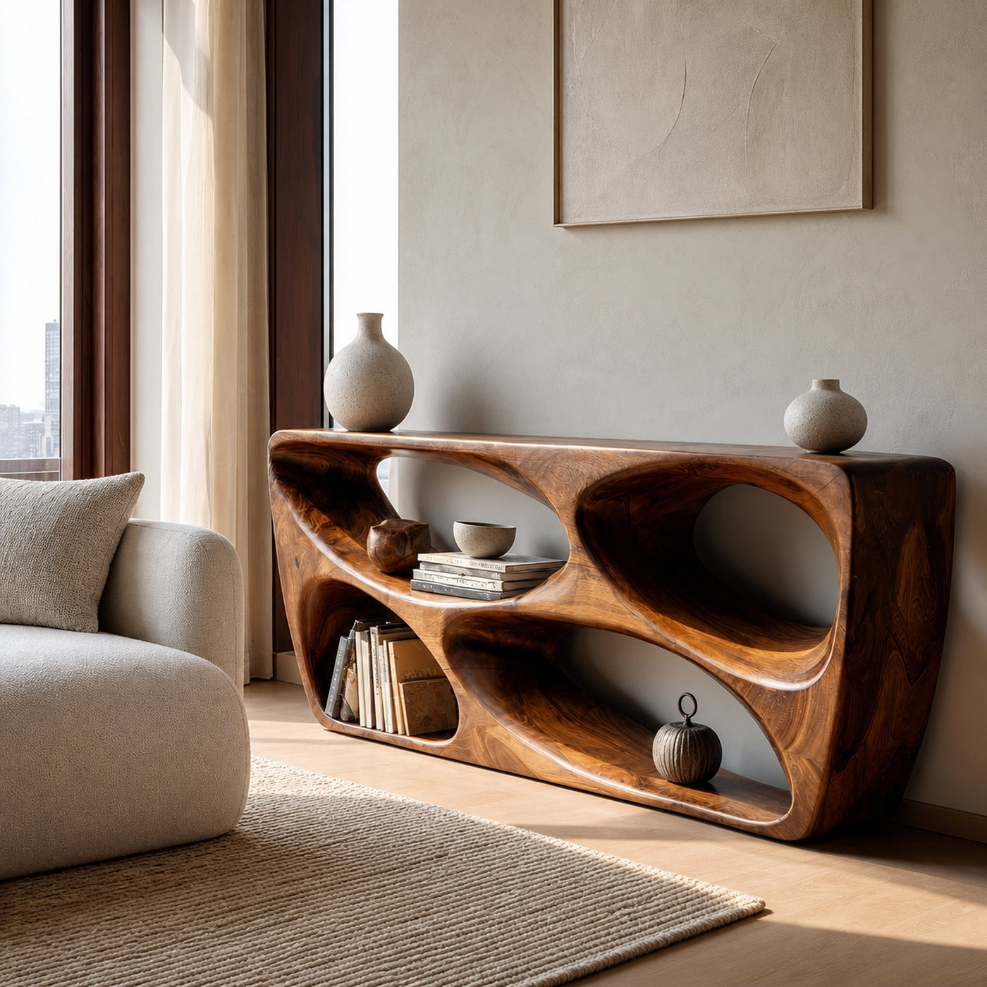 Organic Natural Wood Console Table For Behind Sofa Area - product view 6