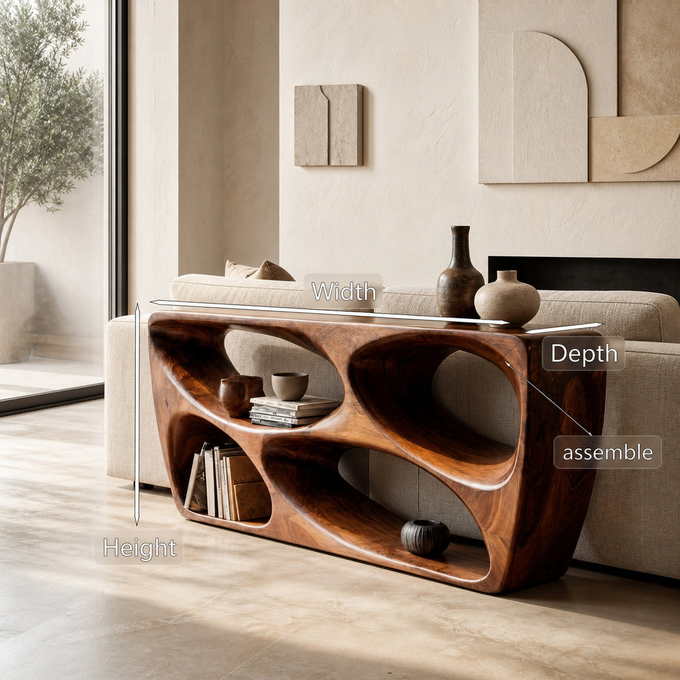 Organic Natural Wood Console Table For Behind Sofa Area - product view 8