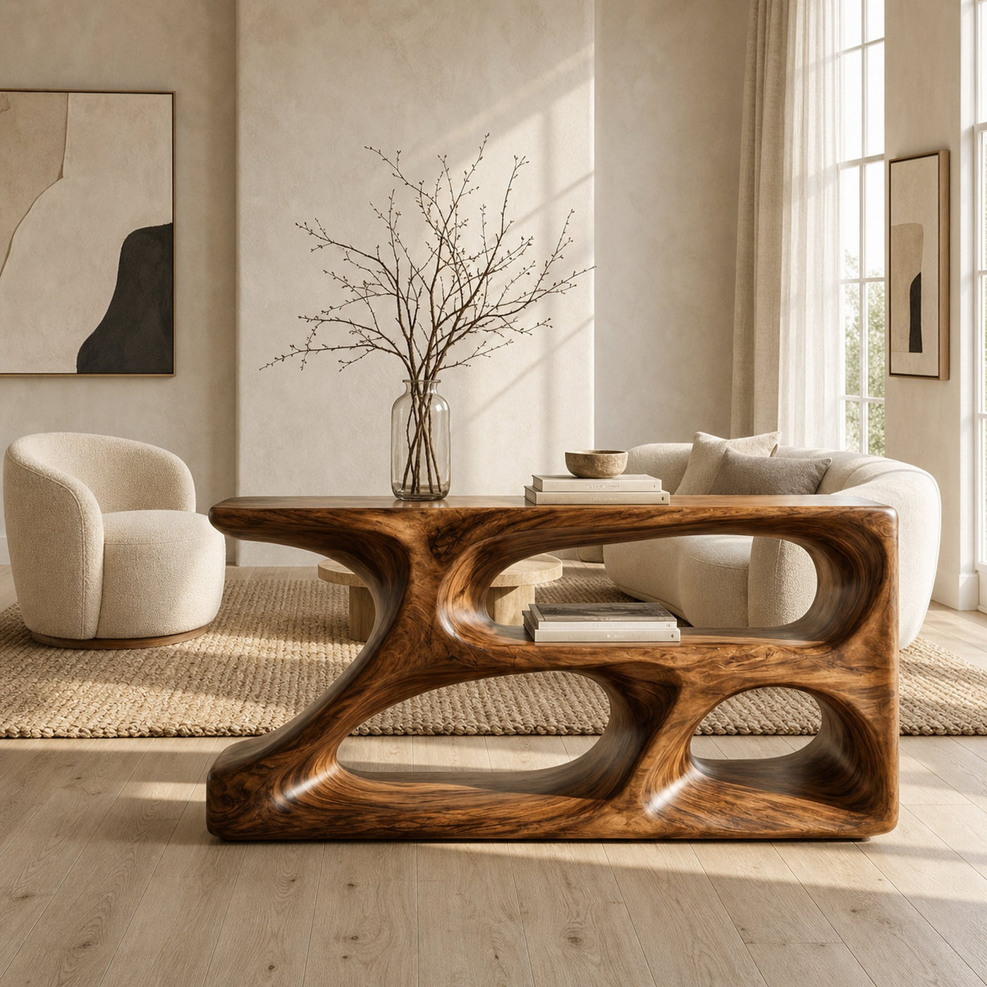 Organic Natural Wood Console Table For Statement Home - product view 6