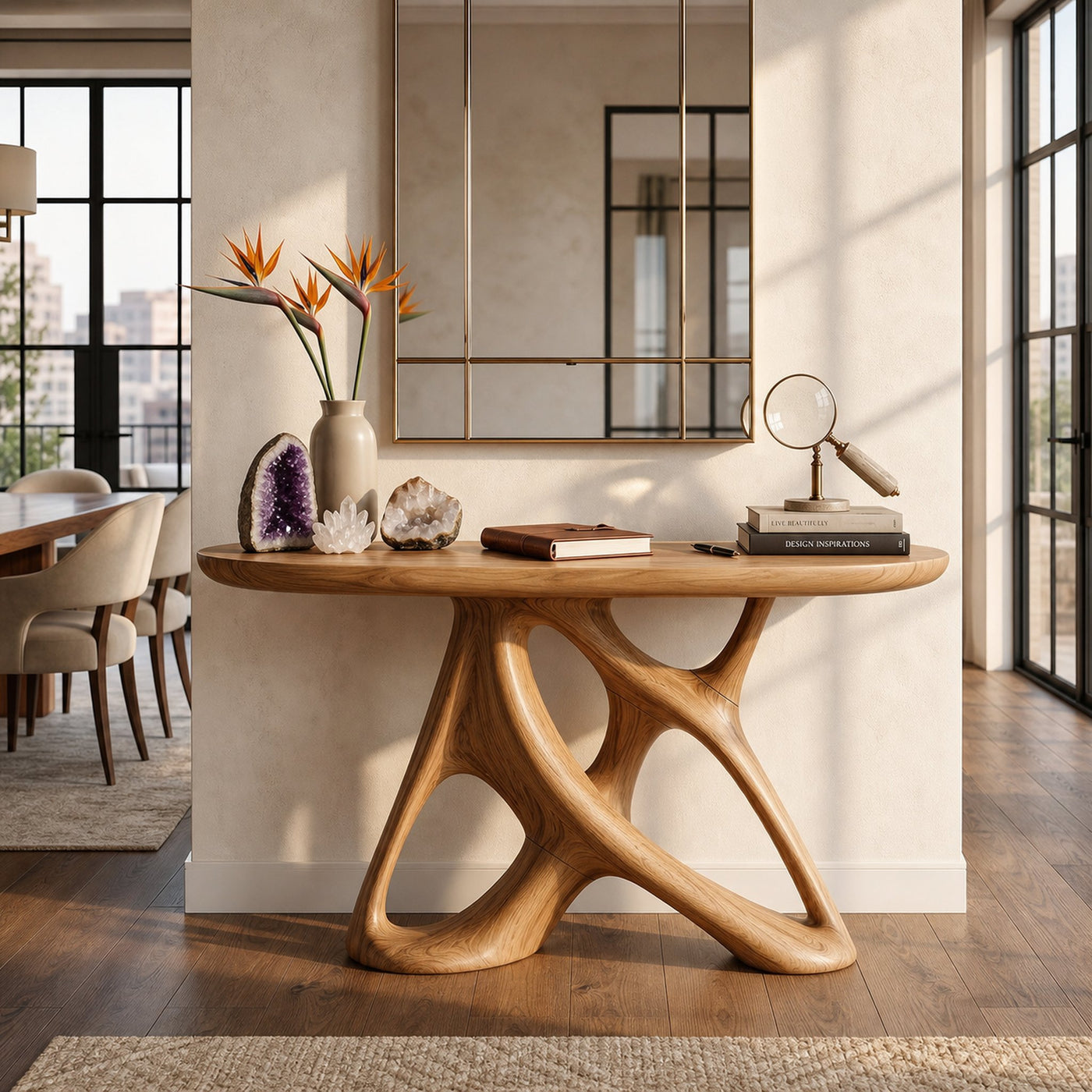 Organic Open Frame Console Table Designer Foyer