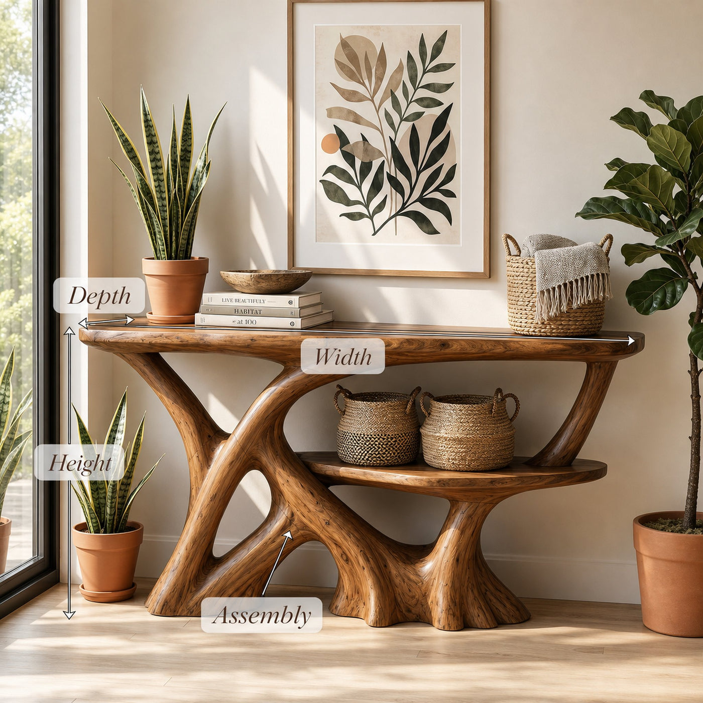 Organic Root Base Console Table Luxury Entryway - product view 8