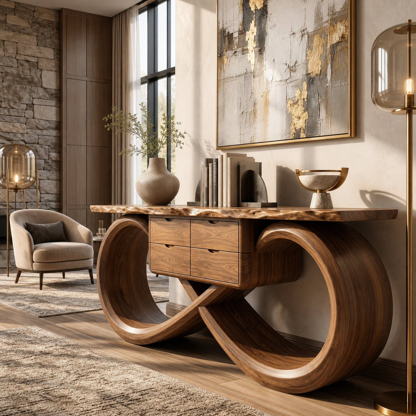 Organic Sculptural Console Table Contemporary Hallway - product view 3