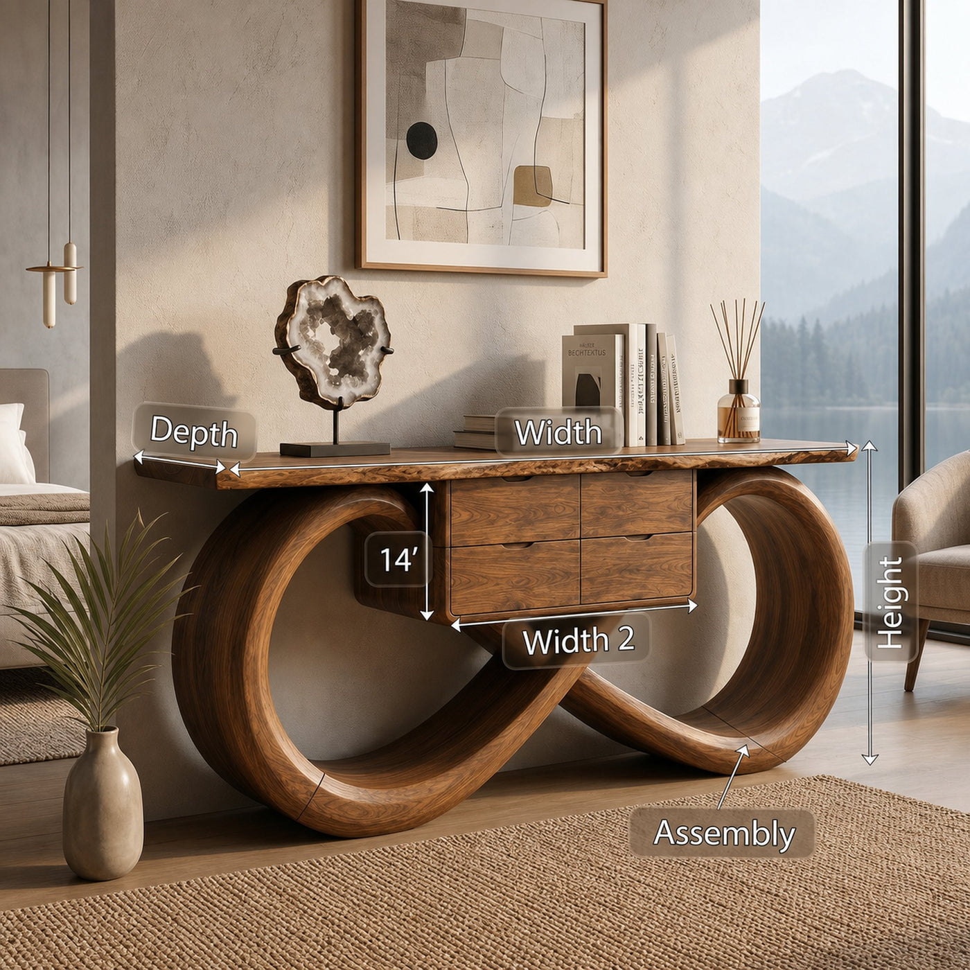 Organic Sculptural Console Table Contemporary Hallway - product view 8