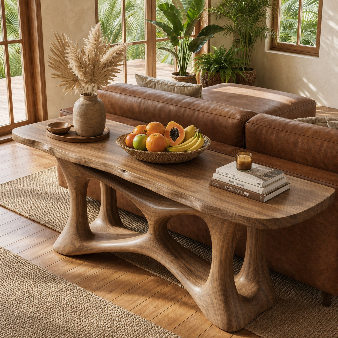 Organic Sculptural Console Table Sofa Back Living Room - product view 4