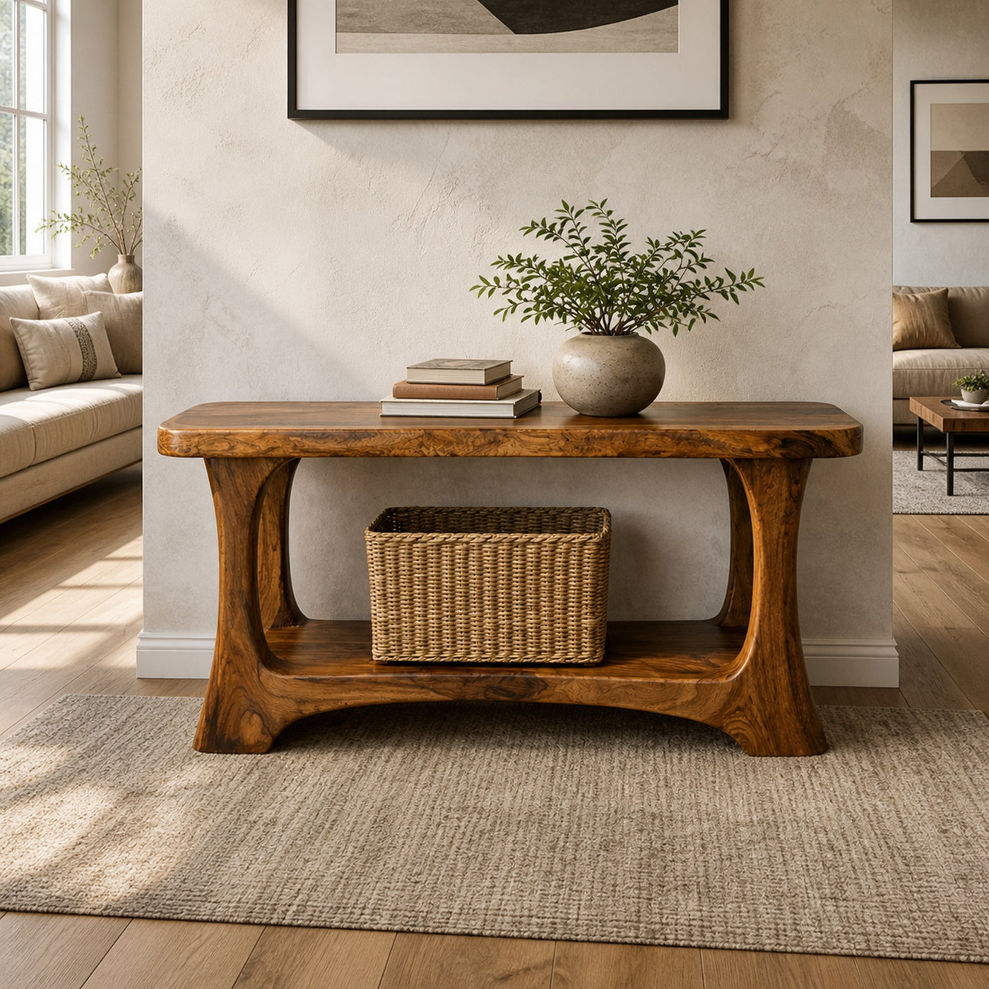 Organic Sculptural Console Table Statement Piece For Modern Rustic Home