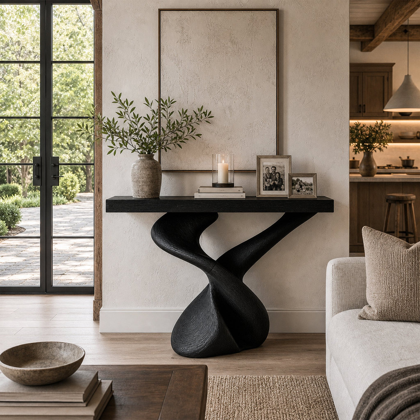 Organic Sculptural Console Table With Artistic Curved Base For Entryway