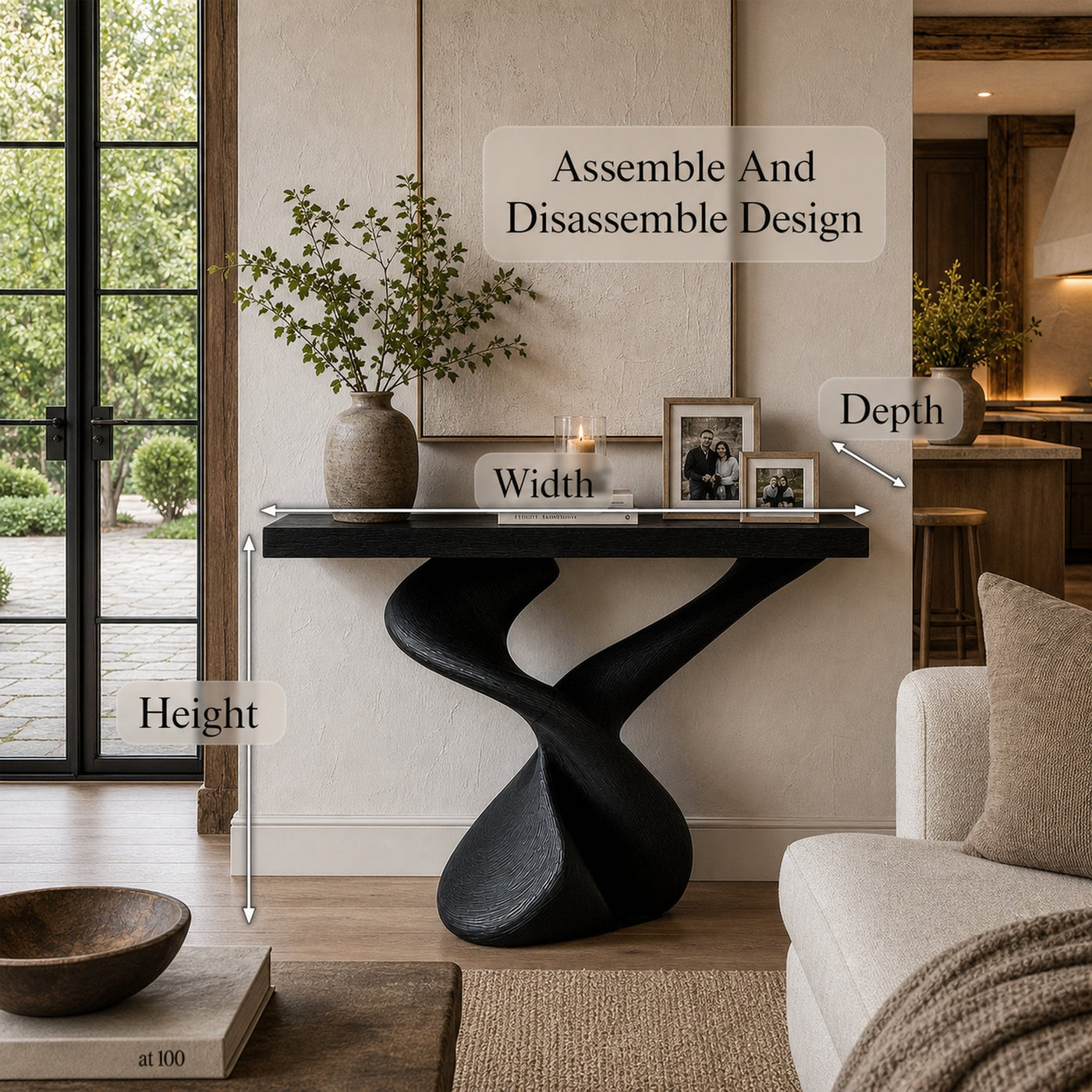 Organic Sculptural Console Table With Artistic Curved Base For Entryway - product view 8