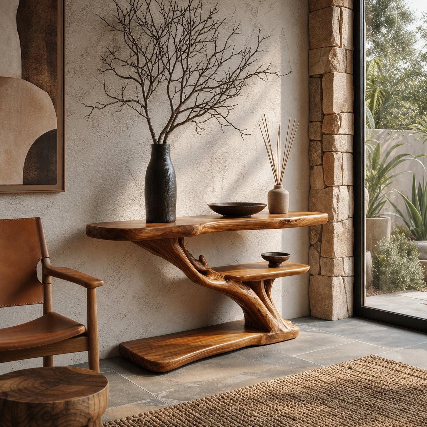 Organic Sculptural Console Table With Handcrafted Wood Base For Hallway - product view 6
