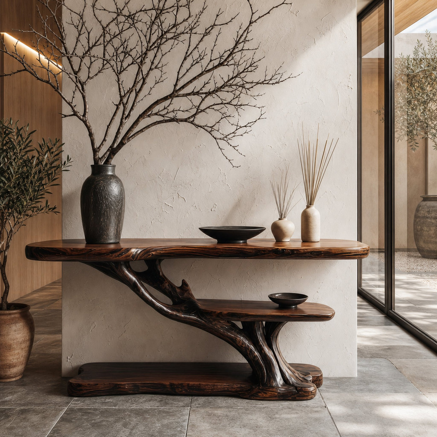 Organic Sculptural Console Table With Handcrafted Wood Base For Hallway - product view 7