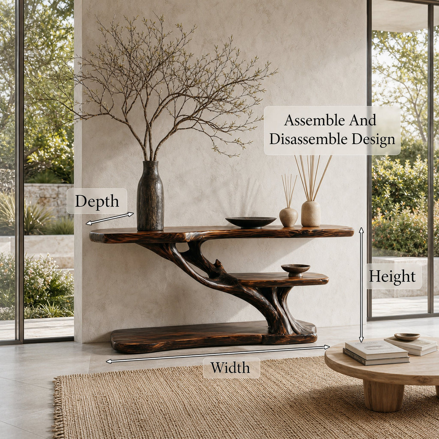 Organic Sculptural Console Table With Handcrafted Wood Base For Hallway - product view 8
