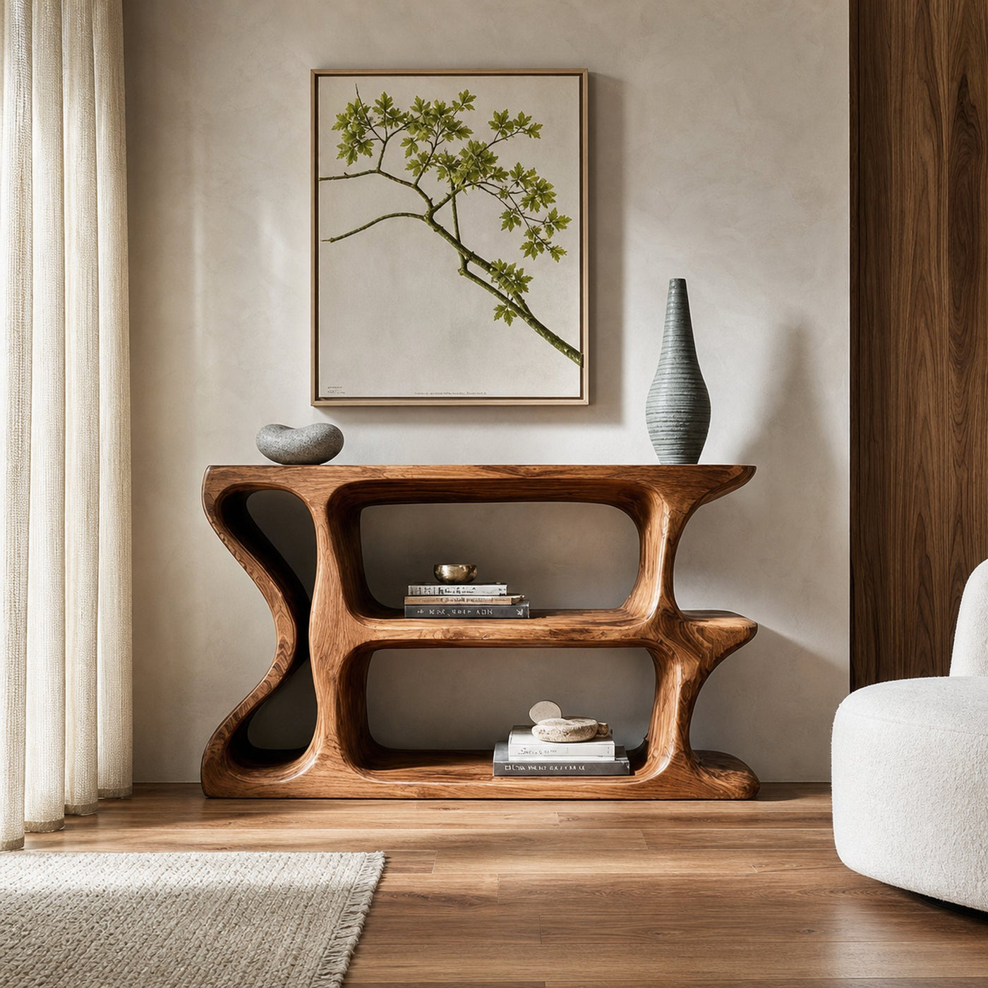 Organic Sculptural Wooden Console Table For Cozy Living Room - product view 6
