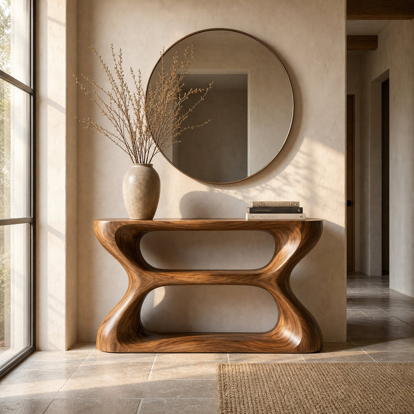 Organic Style Natural Wood Console Table For Living Room
