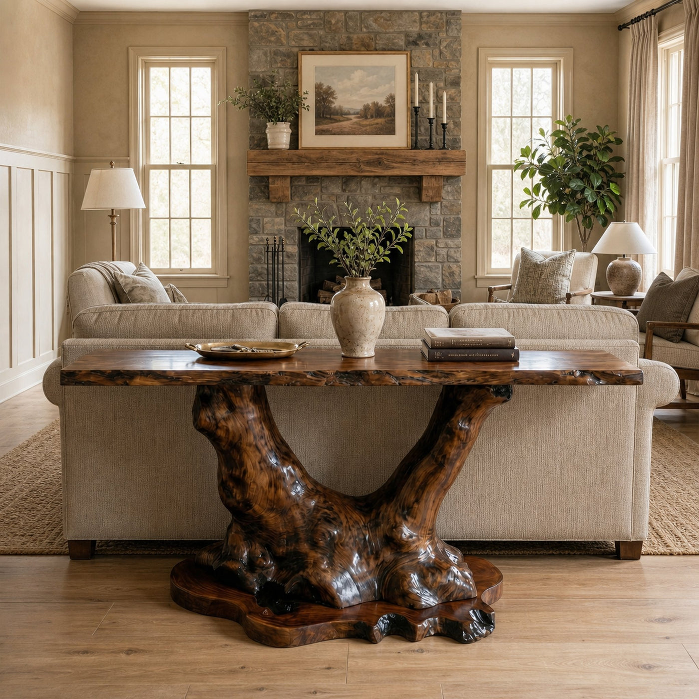Organic Tree Root Style Console Table Solid Wood Living Room - product view 2