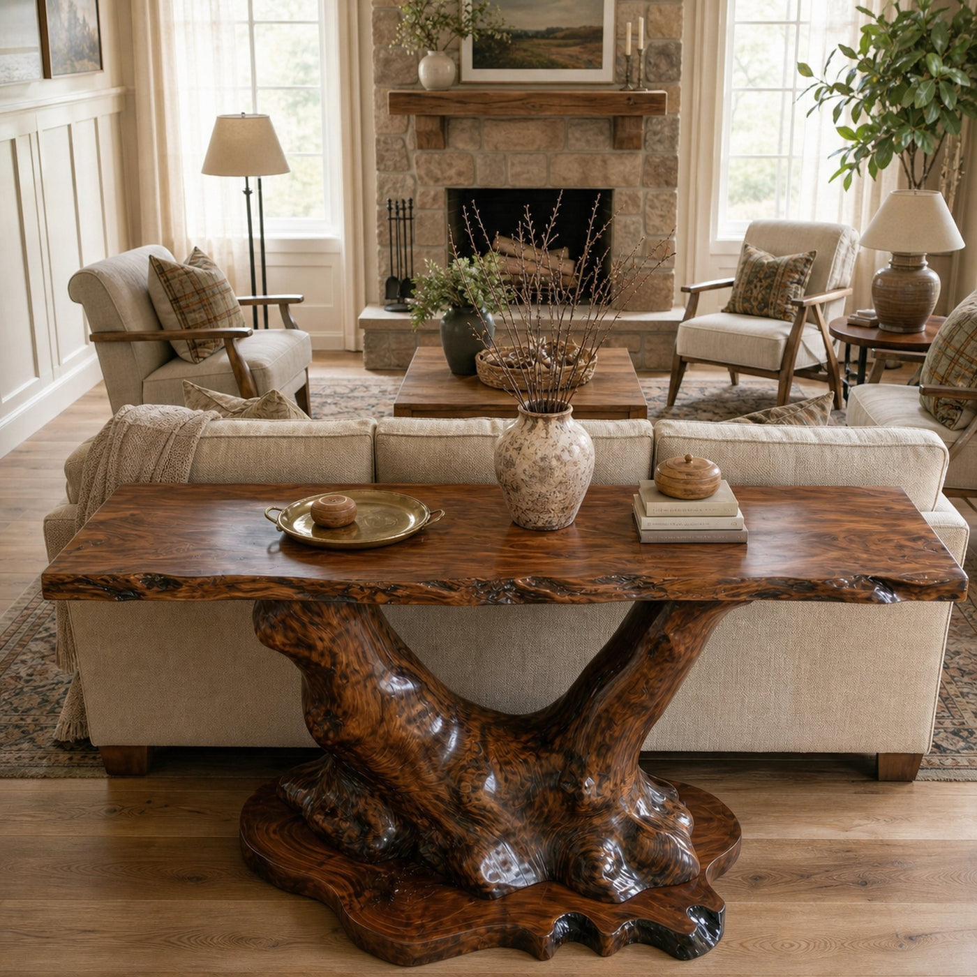 Organic Tree Root Style Console Table Solid Wood Living Room - product view 3
