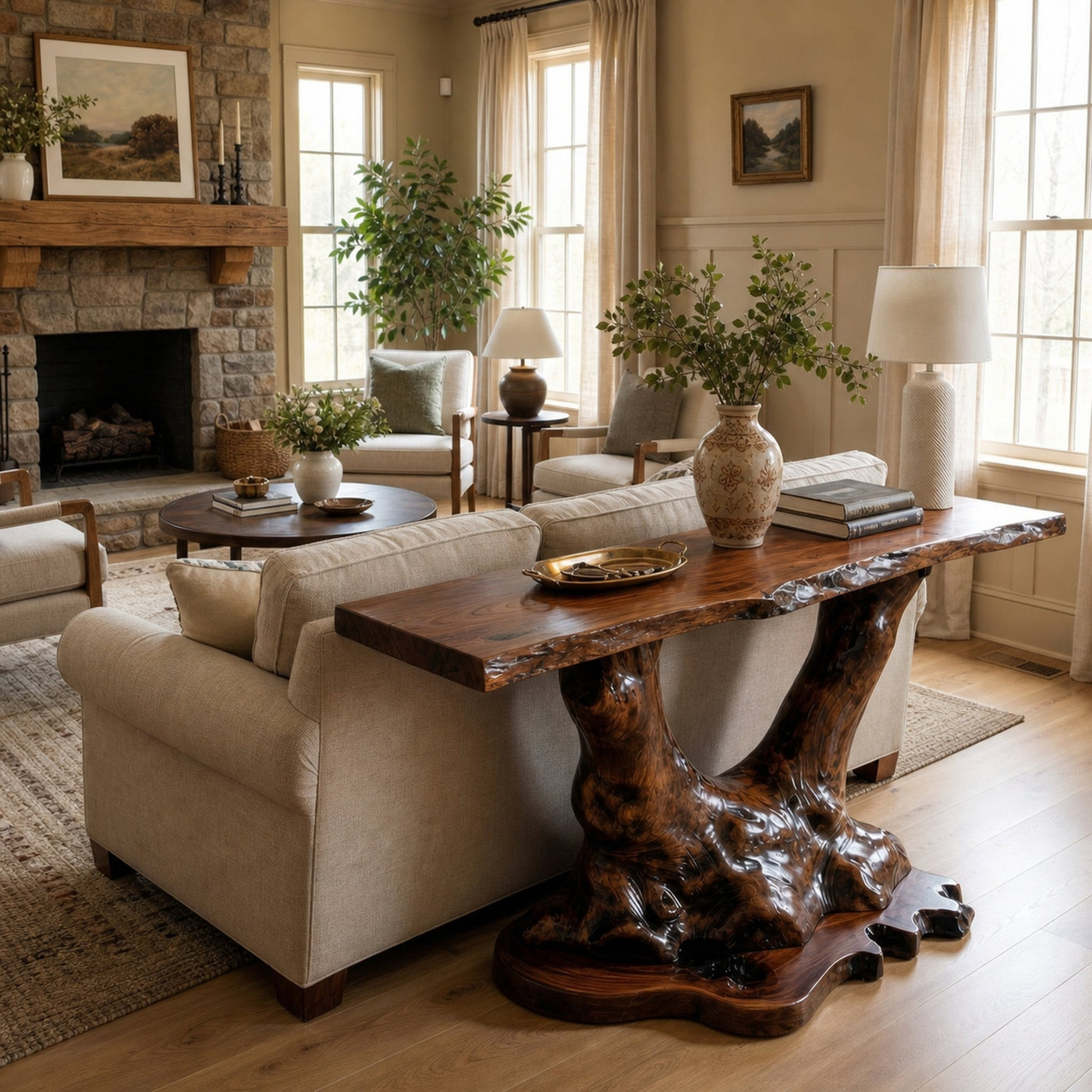 Organic Tree Root Style Console Table Solid Wood Living Room - product view 5