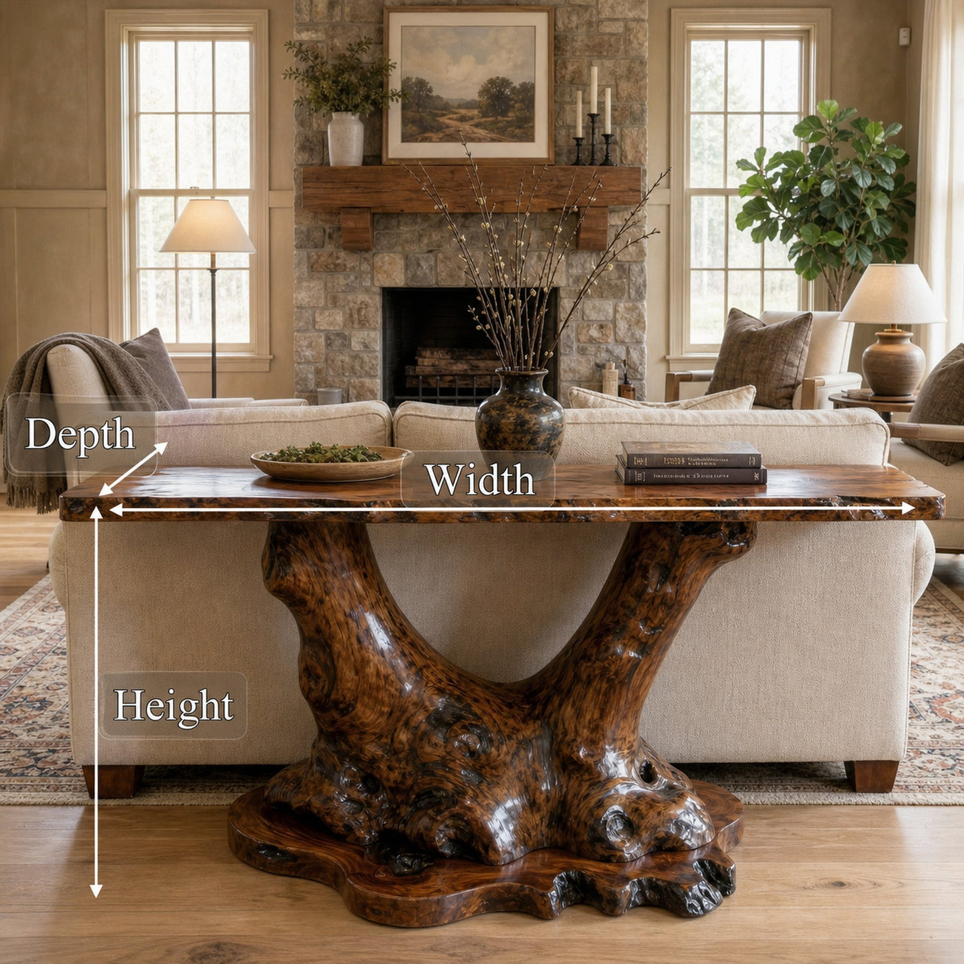 Organic Tree Root Style Console Table Solid Wood Living Room - product view 6
