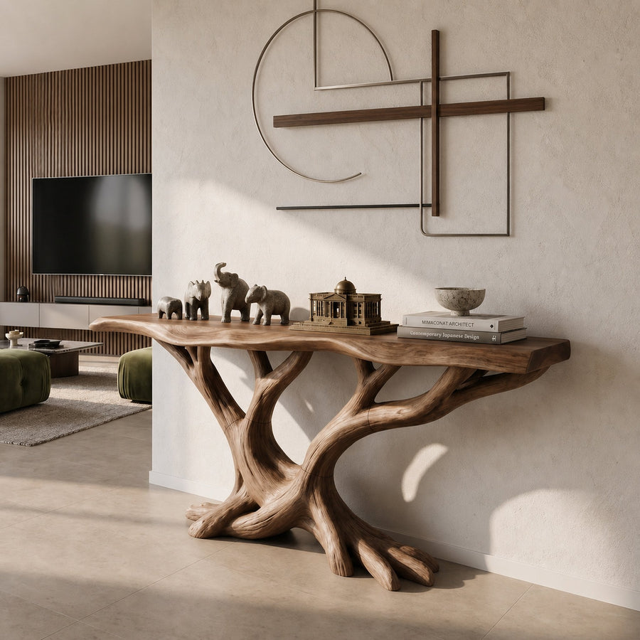 Organic Twisted Wood Console Table Contemporary Hallway