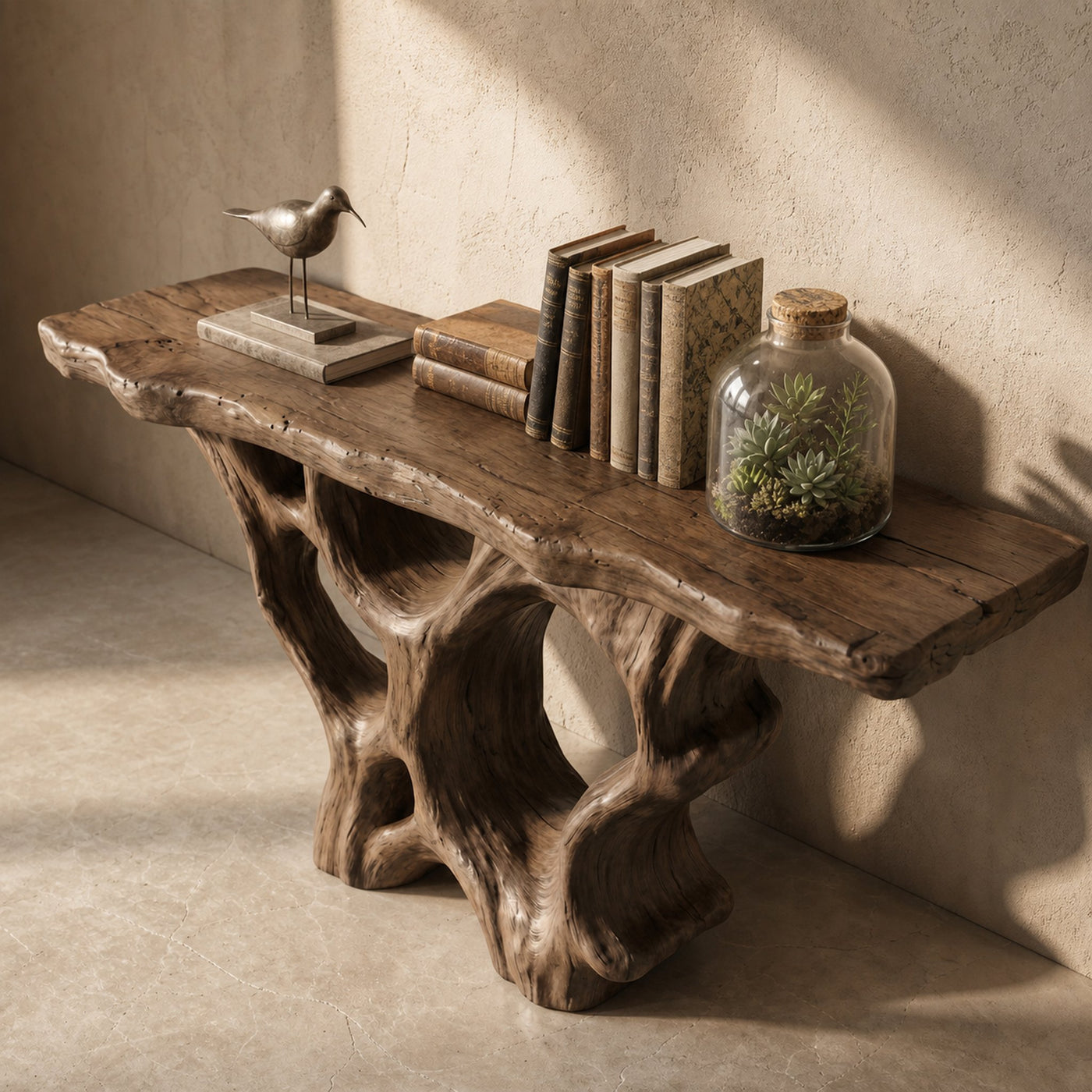 Organic Unique Console Table With Sculptural Natural Wood Base For Living Room - product view 2