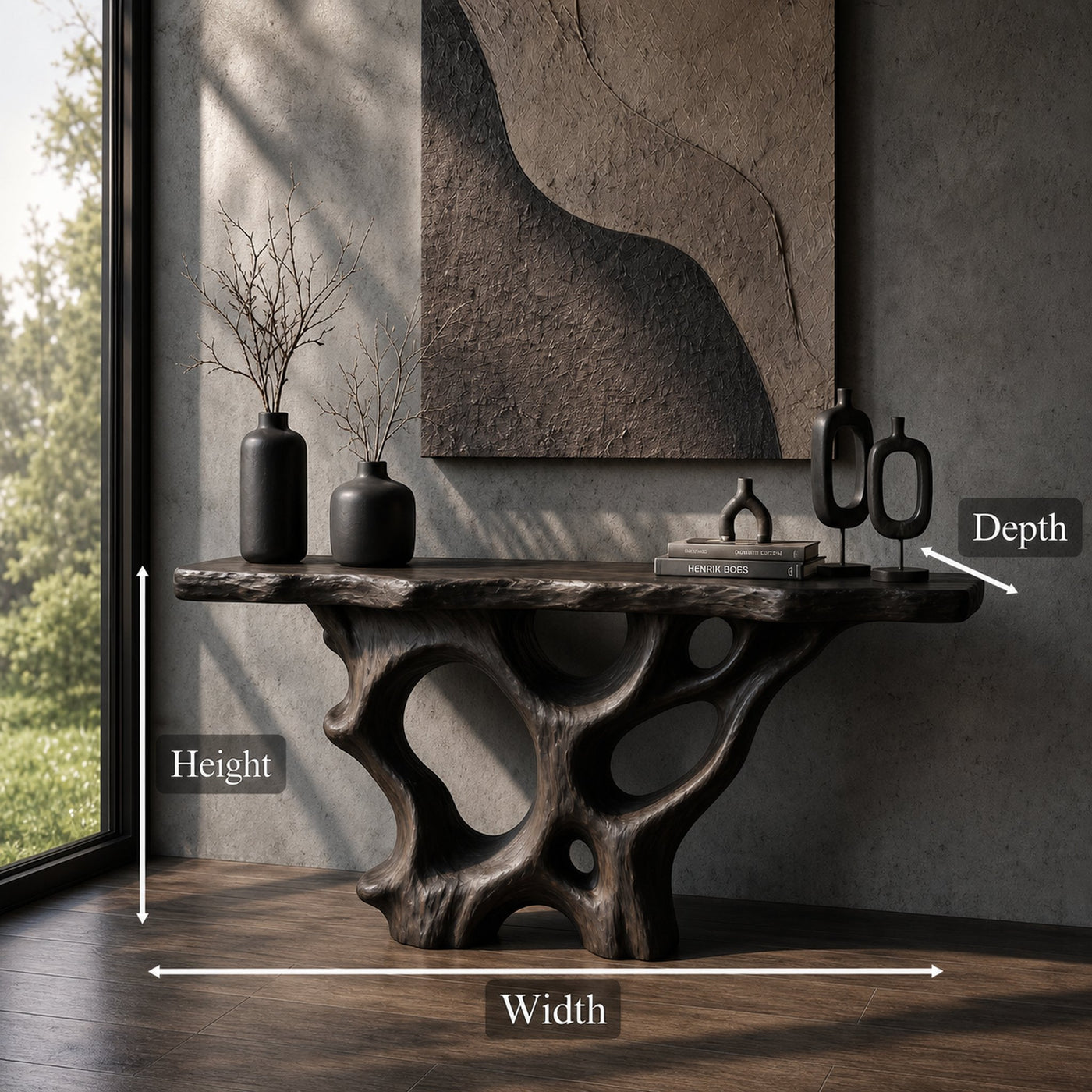 Organic Unique Console Table With Sculptural Natural Wood Base For Living Room - product view 8