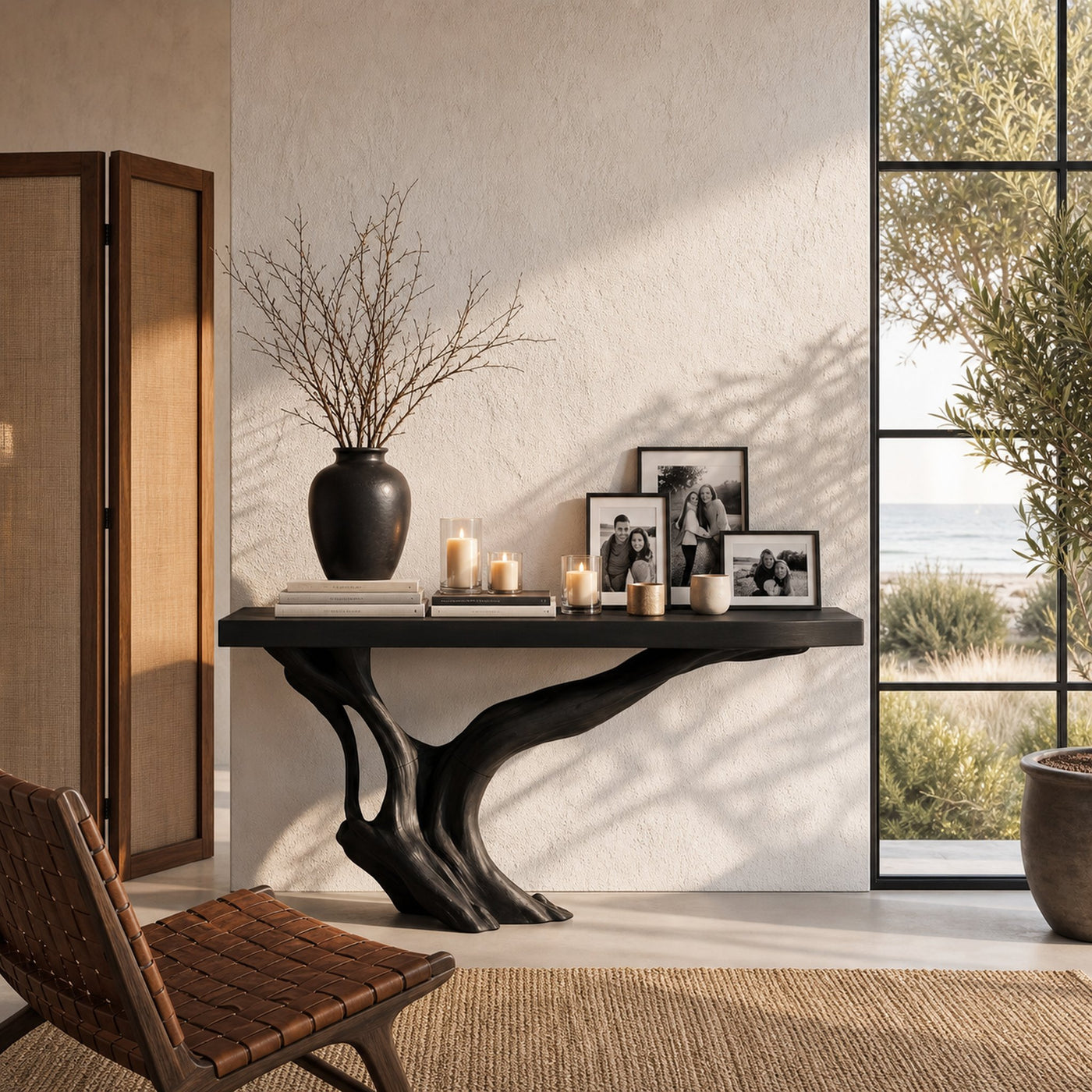 Organic Wall Mounted Console Table With Sculptural Wood Base For Hallway - product view 4