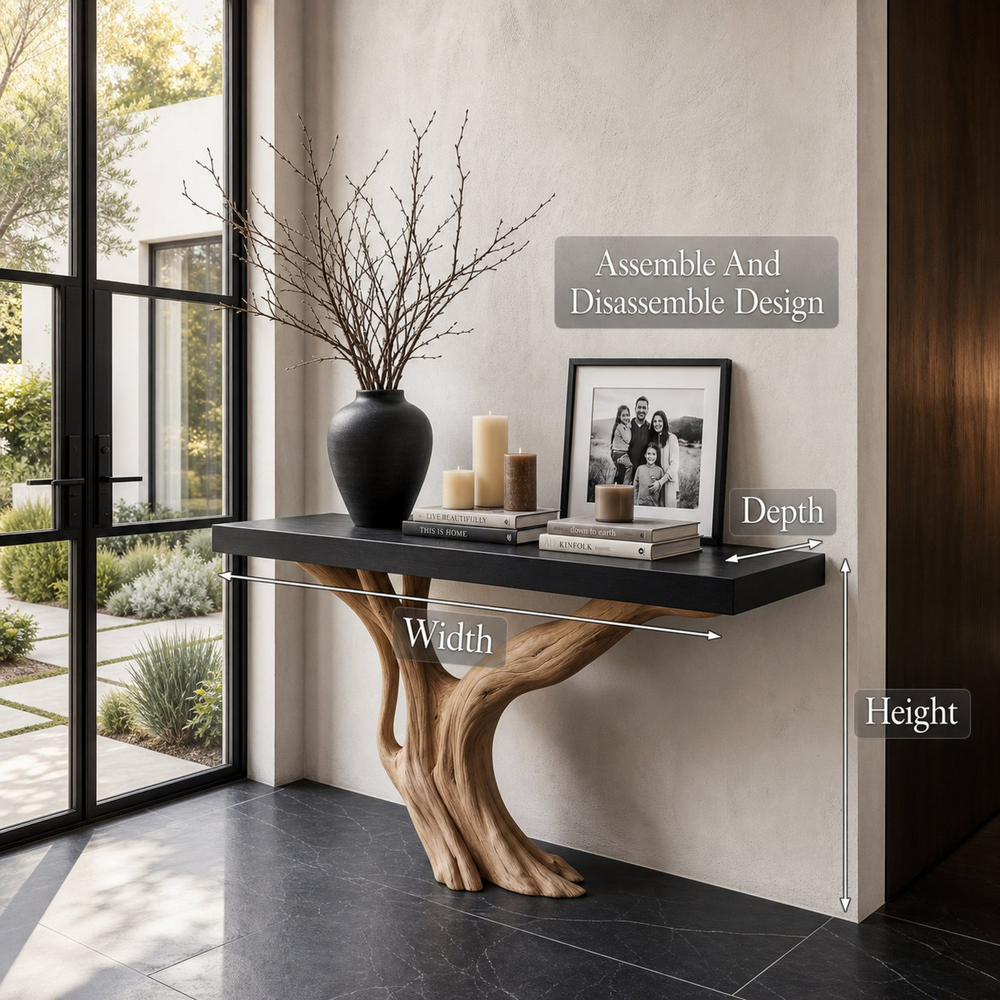 Organic Wall Mounted Console Table With Sculptural Wood Base For Hallway - product view 8