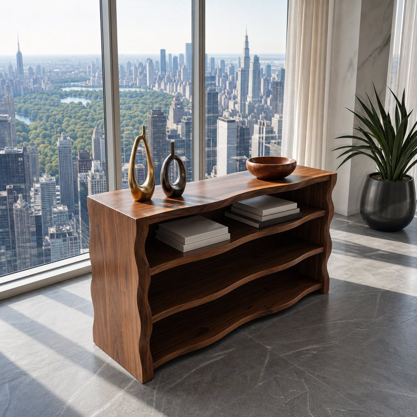 Organic Wavy Console Table With Three Tiers For Interior - product view 3