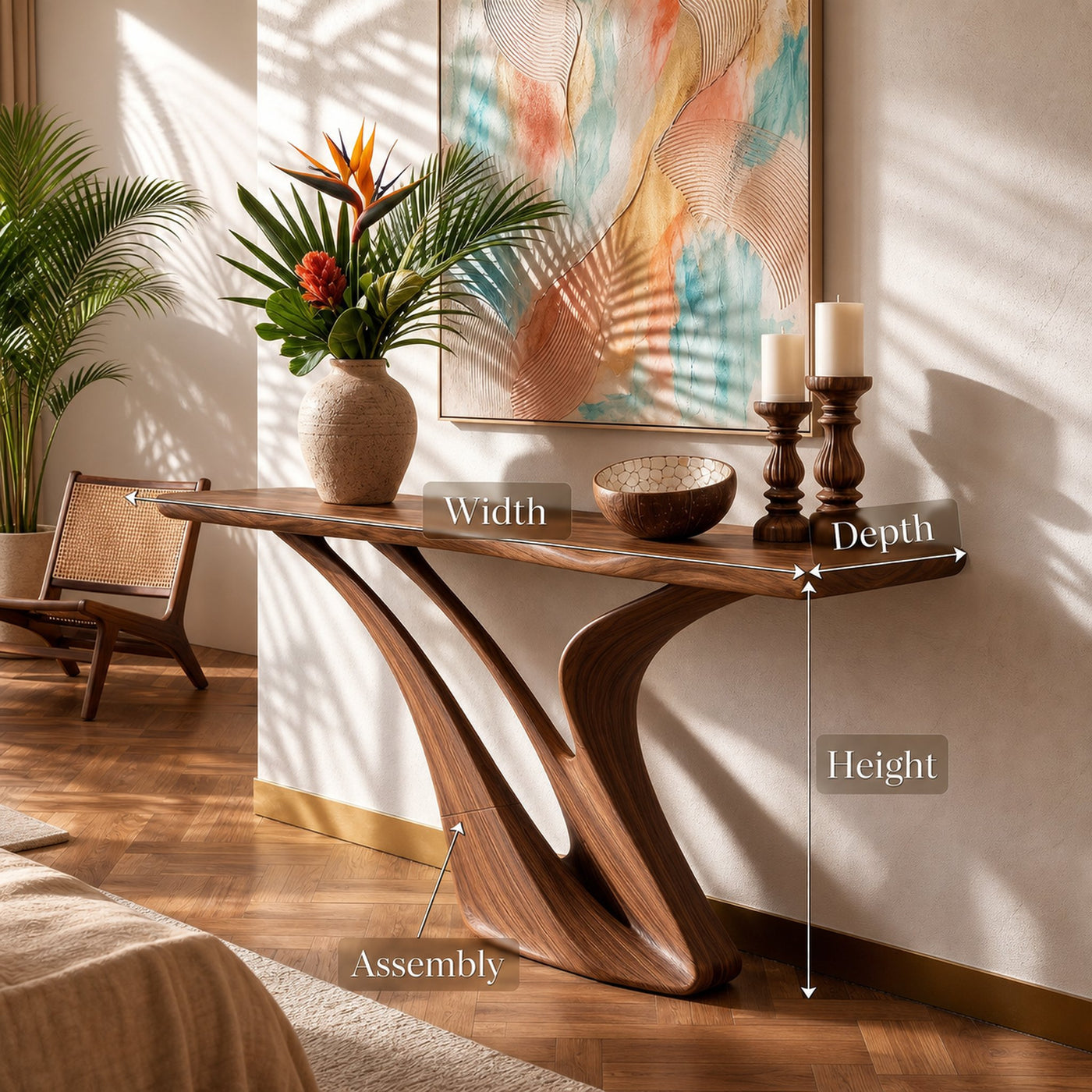 Organic Wing Base Console Table Modern Entryway - product view 8