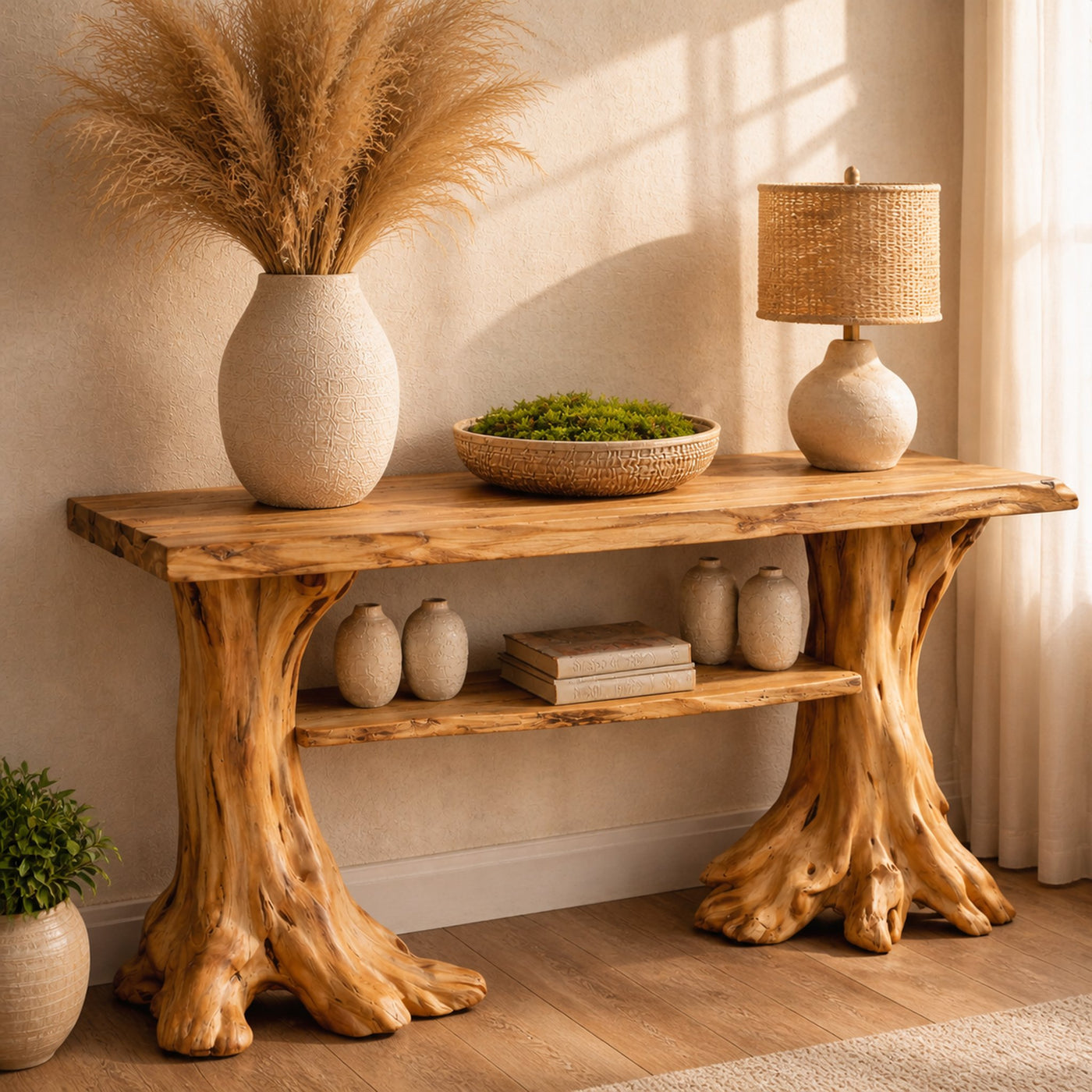 Organic Wood Console Table Tree Style Living Room