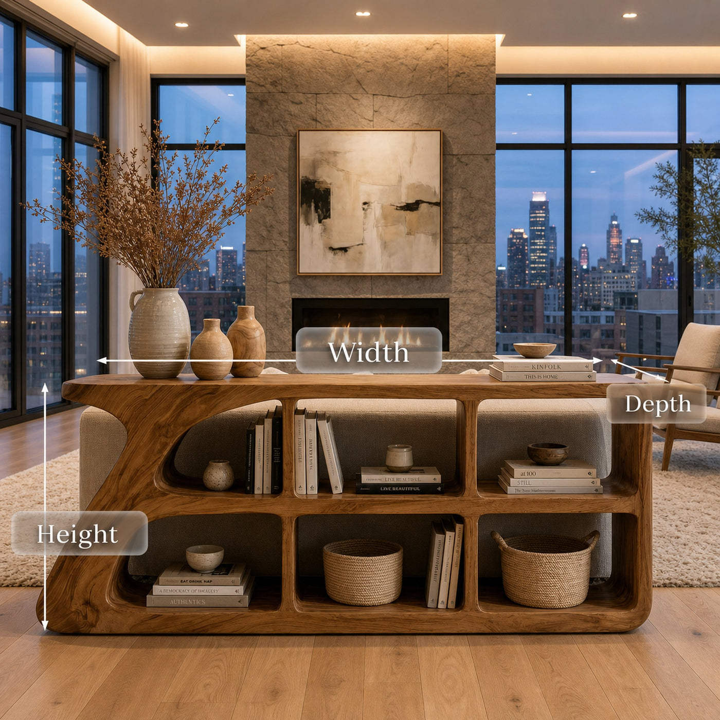 Organic Wood Console Table With Cubby Storage For Living Room - product view 8