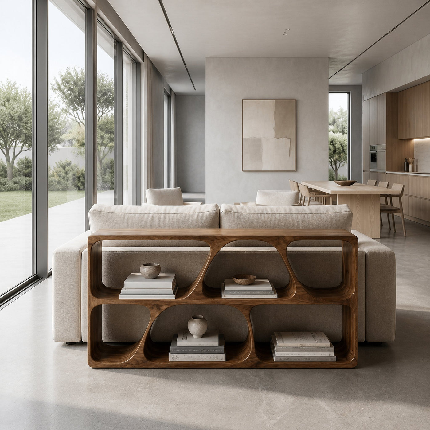 Organic Wood Console Table With Multiple Storage Compartments For Living - product view 2