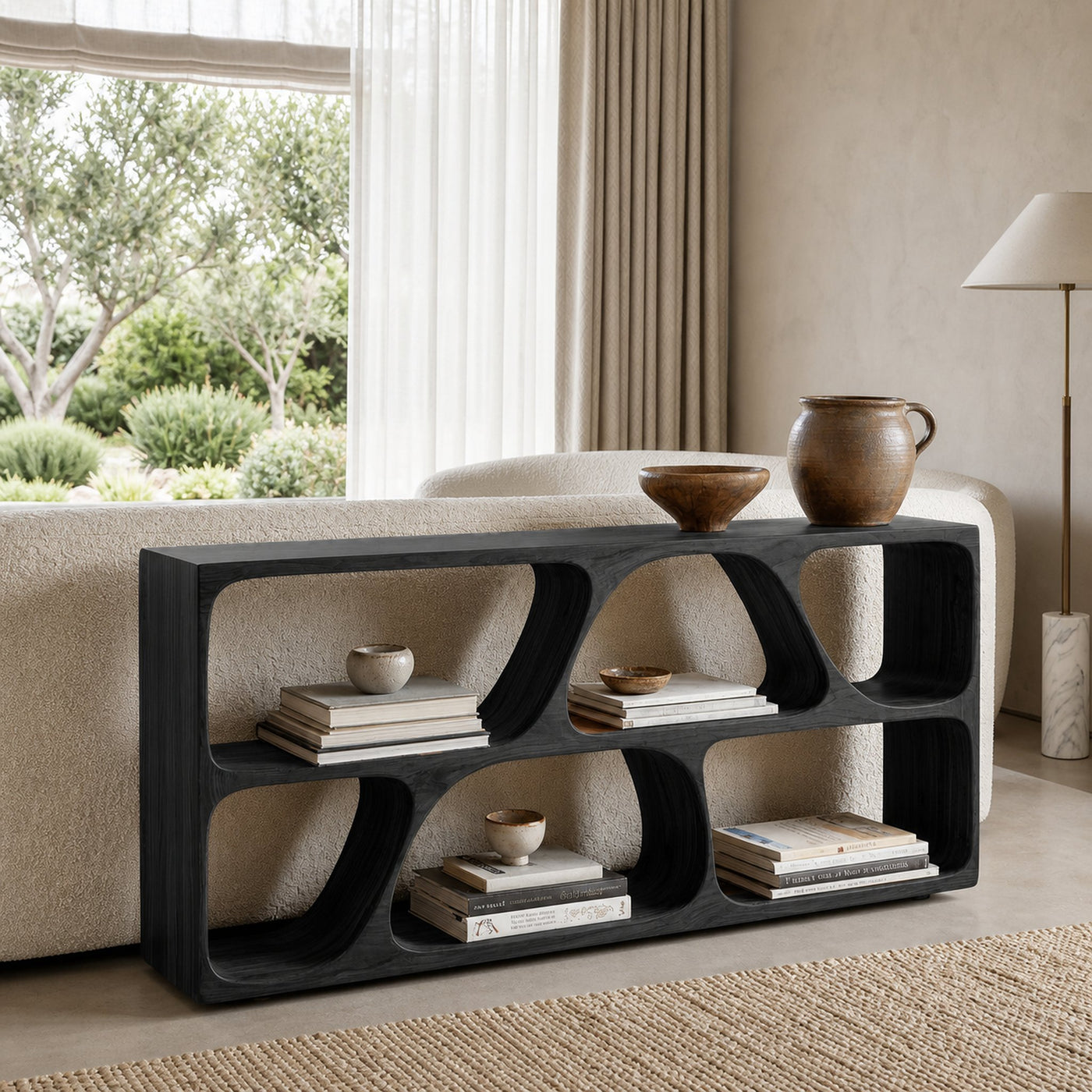 Organic Wood Console Table With Multiple Storage Compartments For Living - product view 4