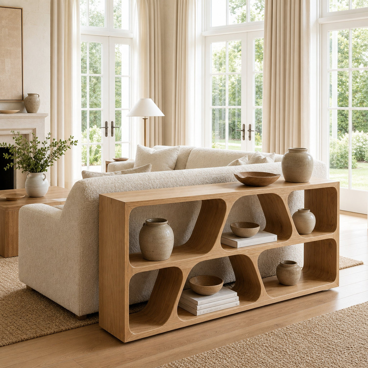 Organic Wood Console Table With Multiple Storage Compartments For Living - product view 5
