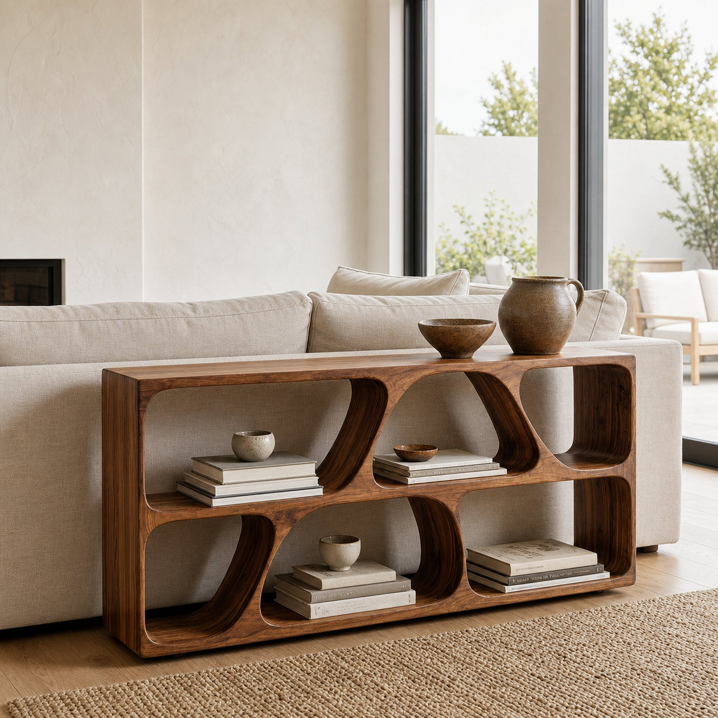 Organic Wood Console Table With Multiple Storage Compartments For Living - product view 6