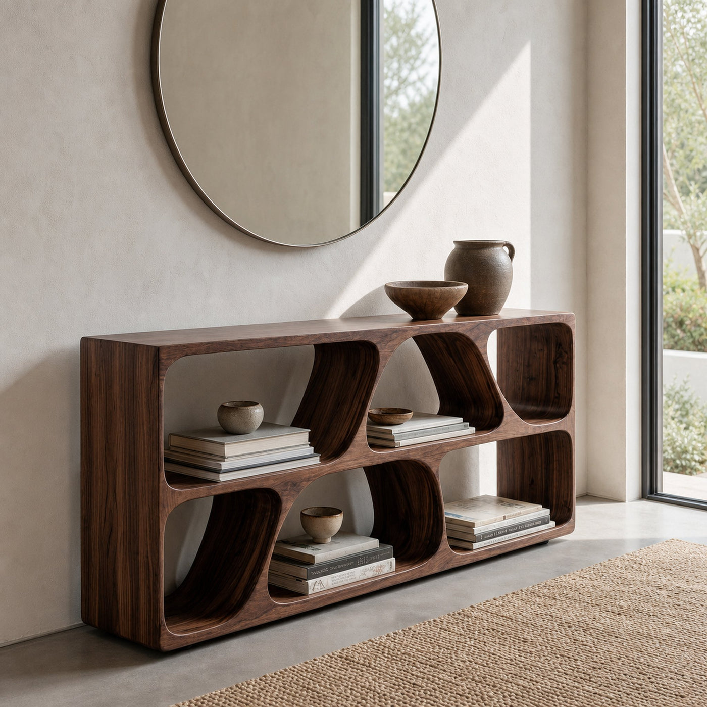 Organic Wood Console Table With Multiple Storage Compartments For Living - product view 7