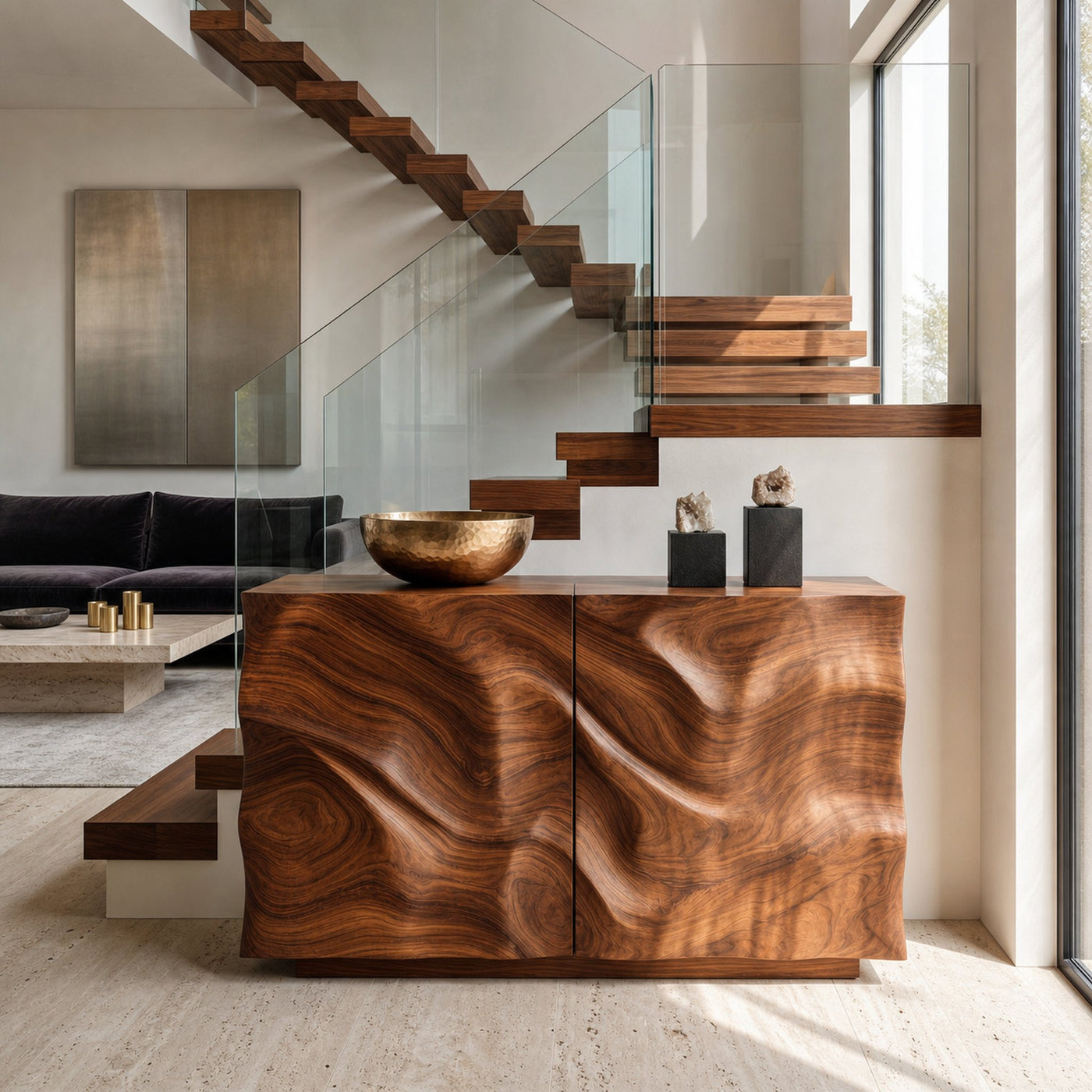 Organic Wood Sculptural Console Table For Home Decor - product view 6
